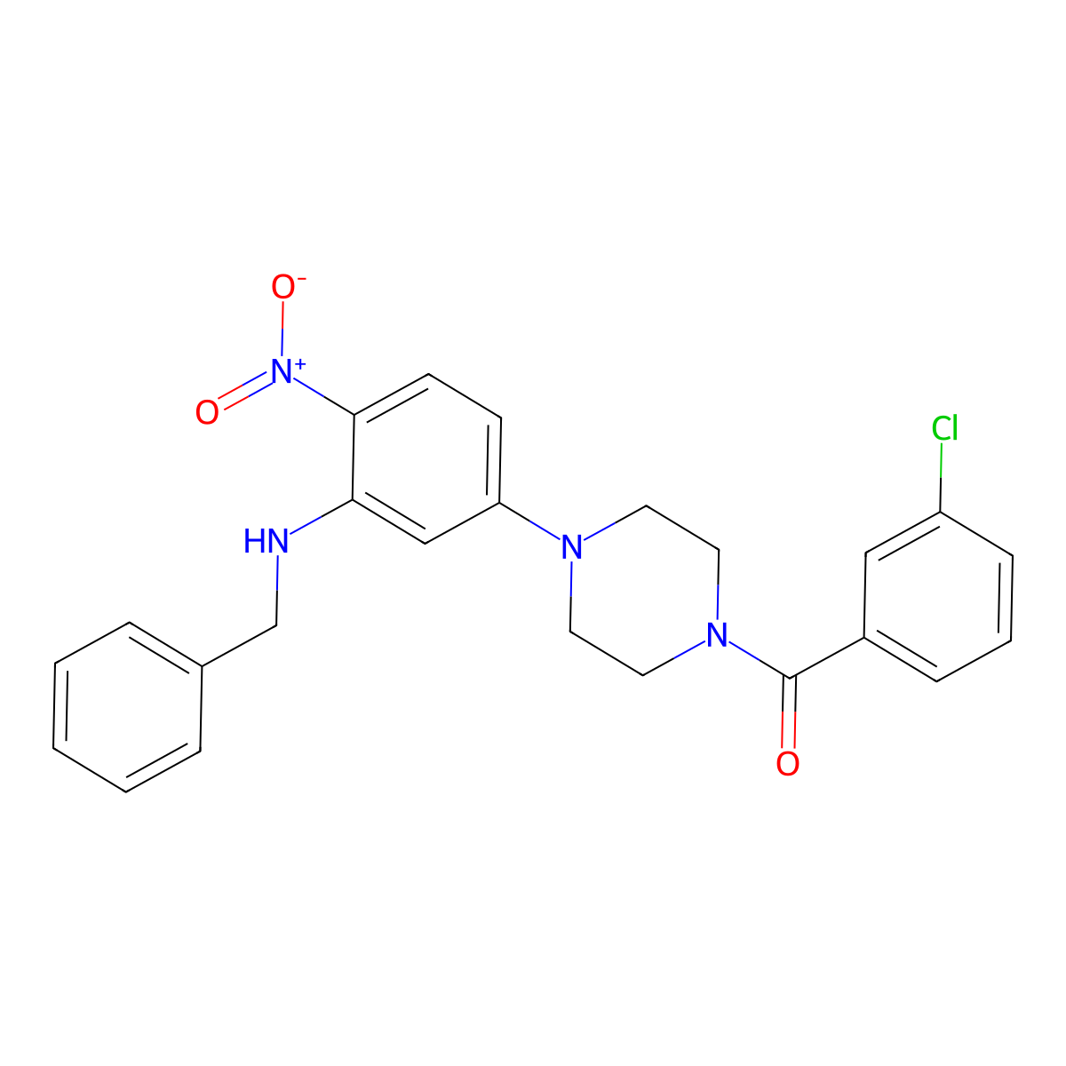 [4-[3-(Benzylamino)-4-nitrophenyl]piperazin-1-yl]-(3-chlorophenyl)methanone molecular structure, CAS 347311-48-2