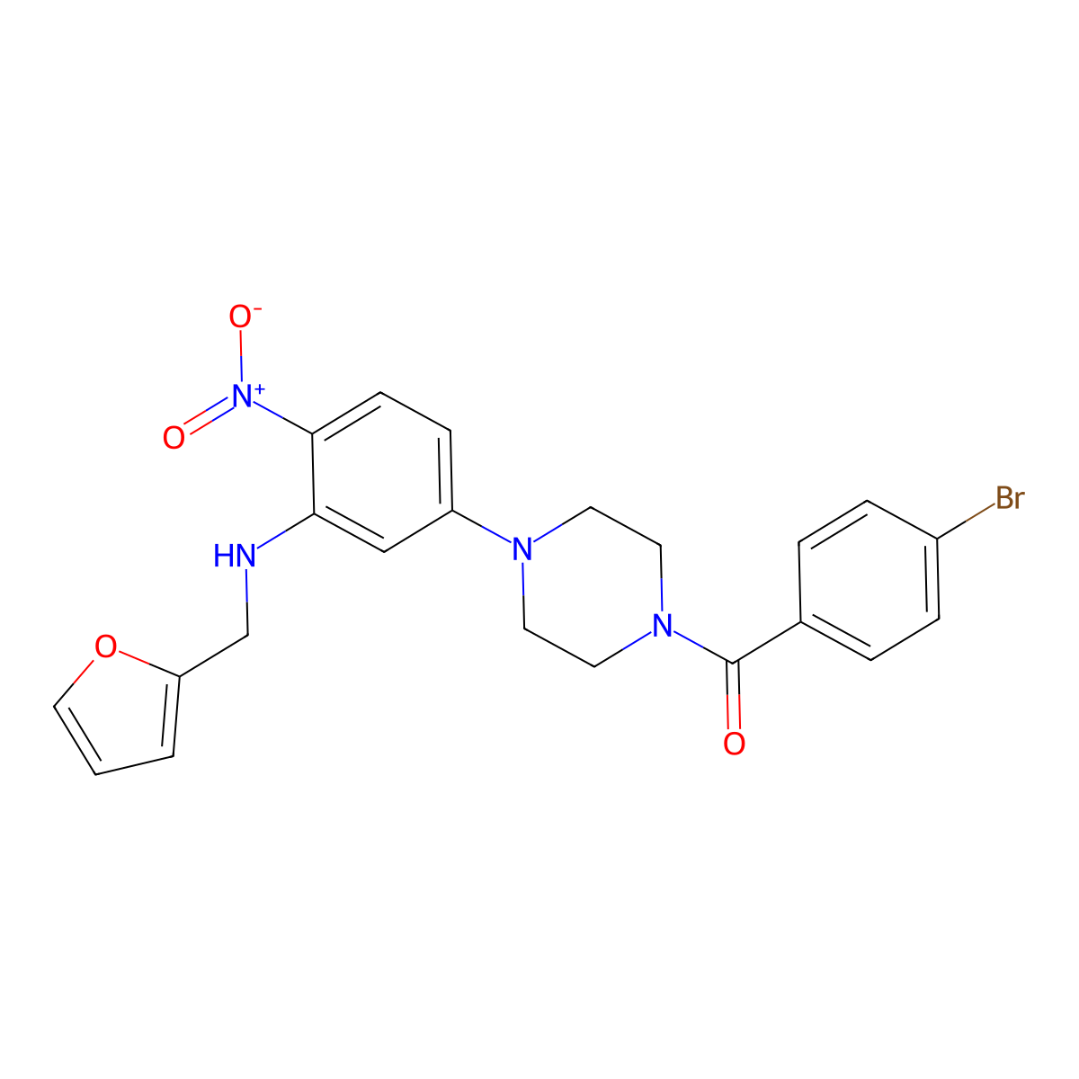 (4-Bromophenyl)-[4-[3-(furan-2-ylmethylamino)-4-nitrophenyl]piperazin-1-yl]methanone molecular structure, CAS 347311-65-3
