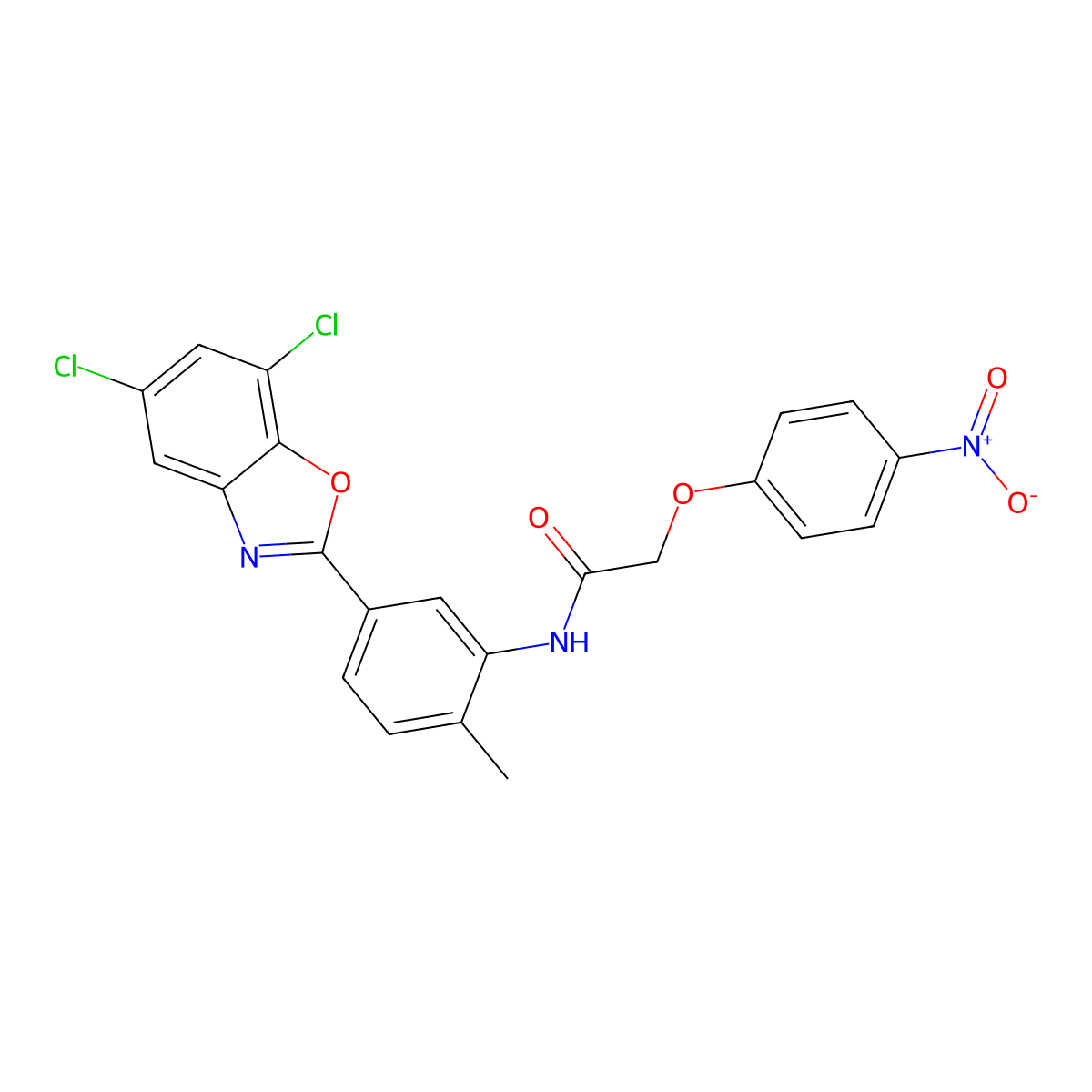 N-[5-(5,7-dichloro-1,3-benzoxazol-2-yl)-2-methylphenyl]-2-(4-nitrophenoxy)acetamide molecular structure, CAS 347312-02-1