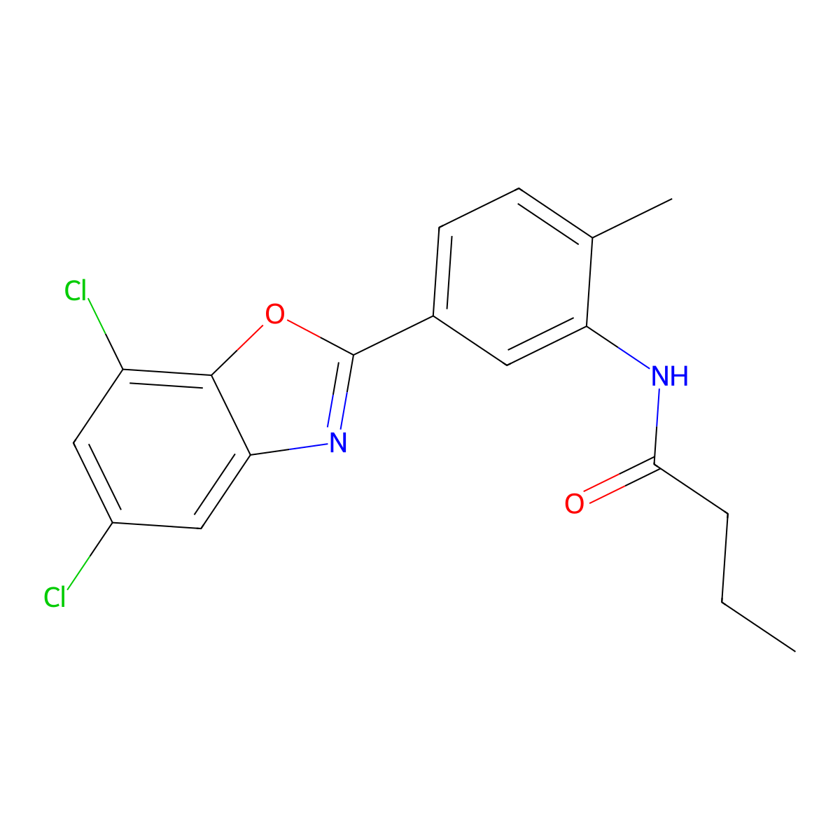 N-[5-(5,7-dichloro-1,3-benzoxazol-2-yl)-2-methylphenyl]butanamide molecular structure, CAS 347312-13-4
