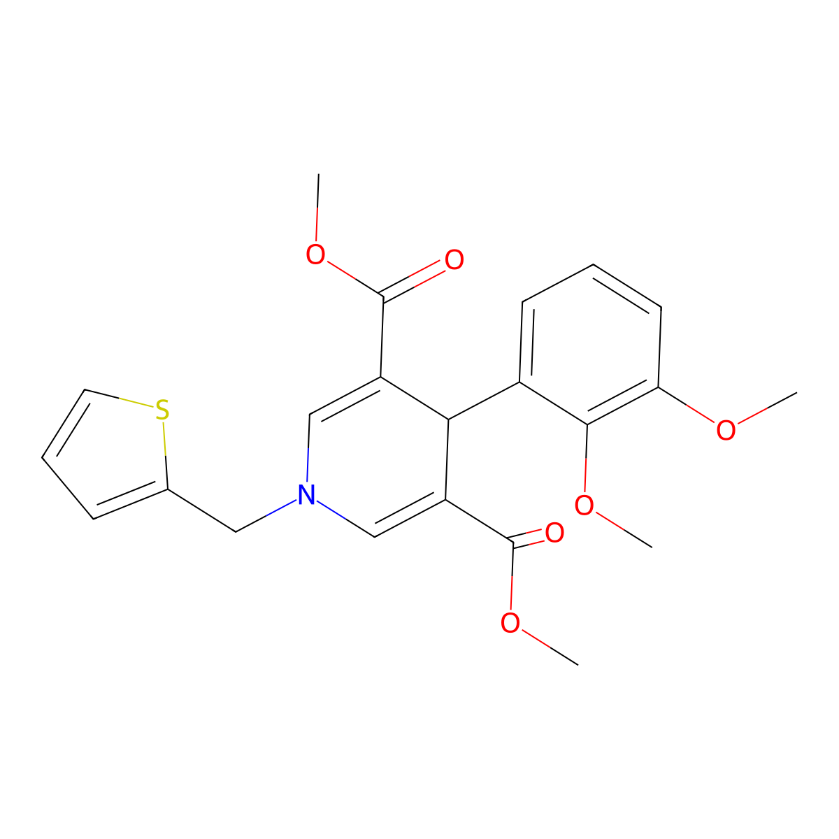 Dimethyl 4-(2,3-dimethoxyphenyl)-1-(thiophen-2-ylmethyl)-1,4-dihydropyridine-3,5-dicarboxylate molecular structure, CAS 347312-14-5