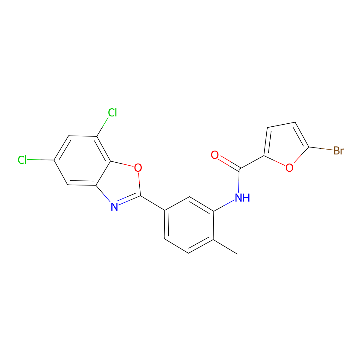5-bromo-N-[5-(5,7-dichloro-1,3-benzoxazol-2-yl)-2-methylphenyl]furan-2-carboxamide molecular structure, CAS 347312-23-6