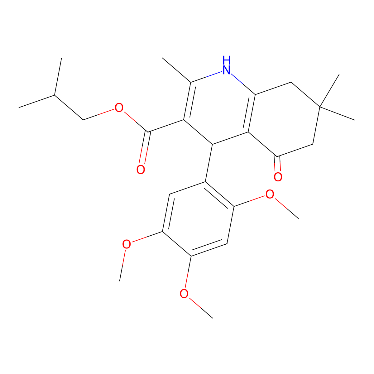 2-Methylpropyl 2,7,7-trimethyl-5-oxo-4-(2,4,5-trimethoxyphenyl)-1,4,5,6,7,8-hexahydroquinoline-3-carboxylate molecular structure, CAS 347312-24-7