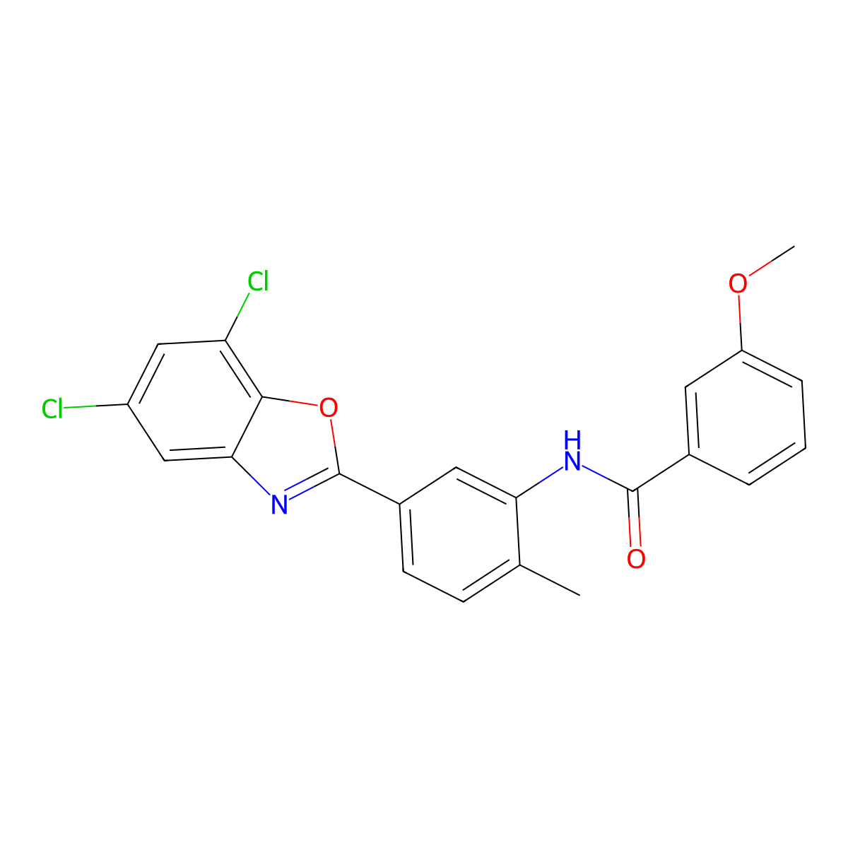N-[5-(5,7-dichloro-1,3-benzoxazol-2-yl)-2-methylphenyl]-3-methoxybenzamide molecular structure, CAS 347312-31-6