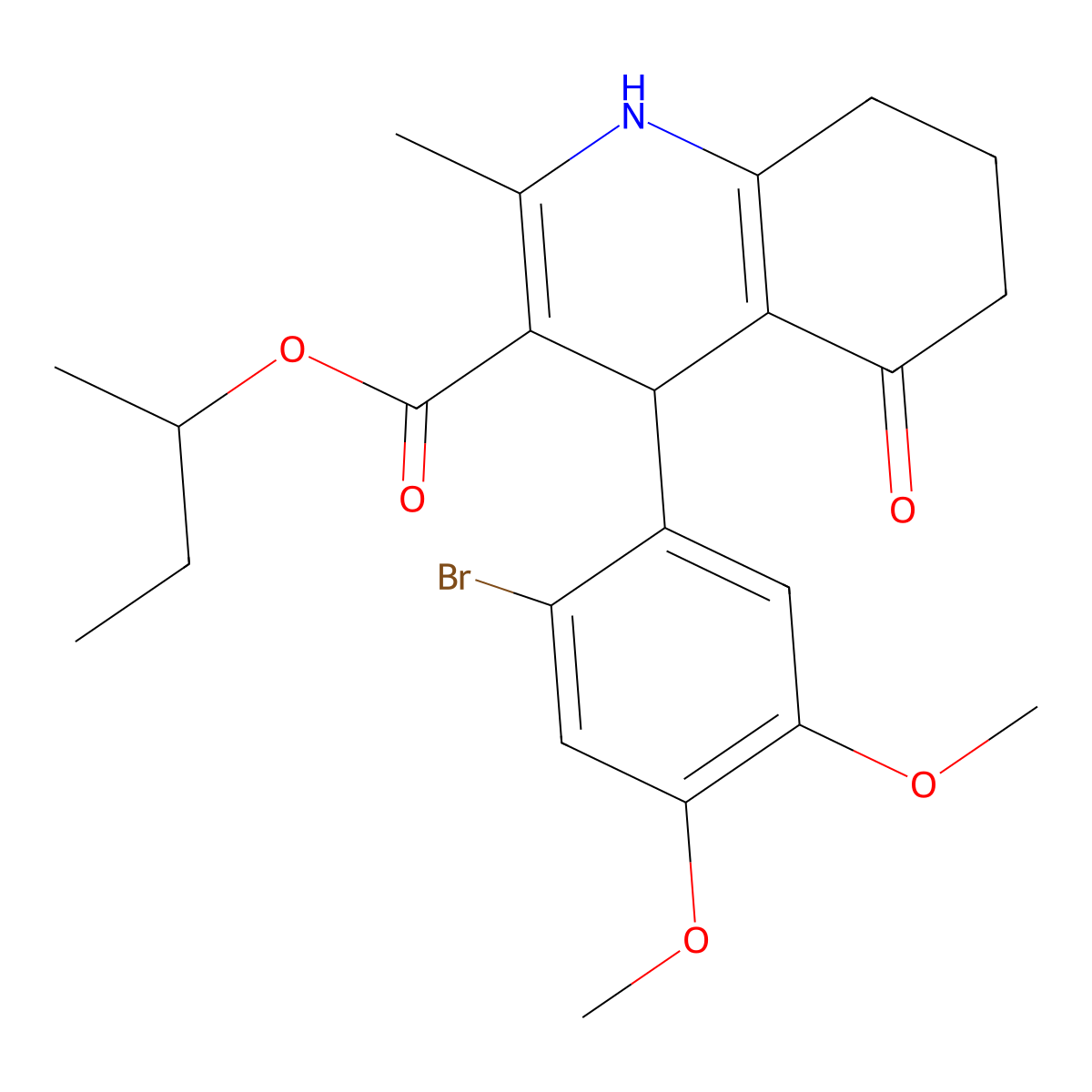 Butan-2-yl 4-(2-bromo-4,5-dimethoxyphenyl)-2-methyl-5-oxo-1,4,5,6,7,8-hexahydroquinoline-3-carboxylate molecular structure, CAS 347312-49-6