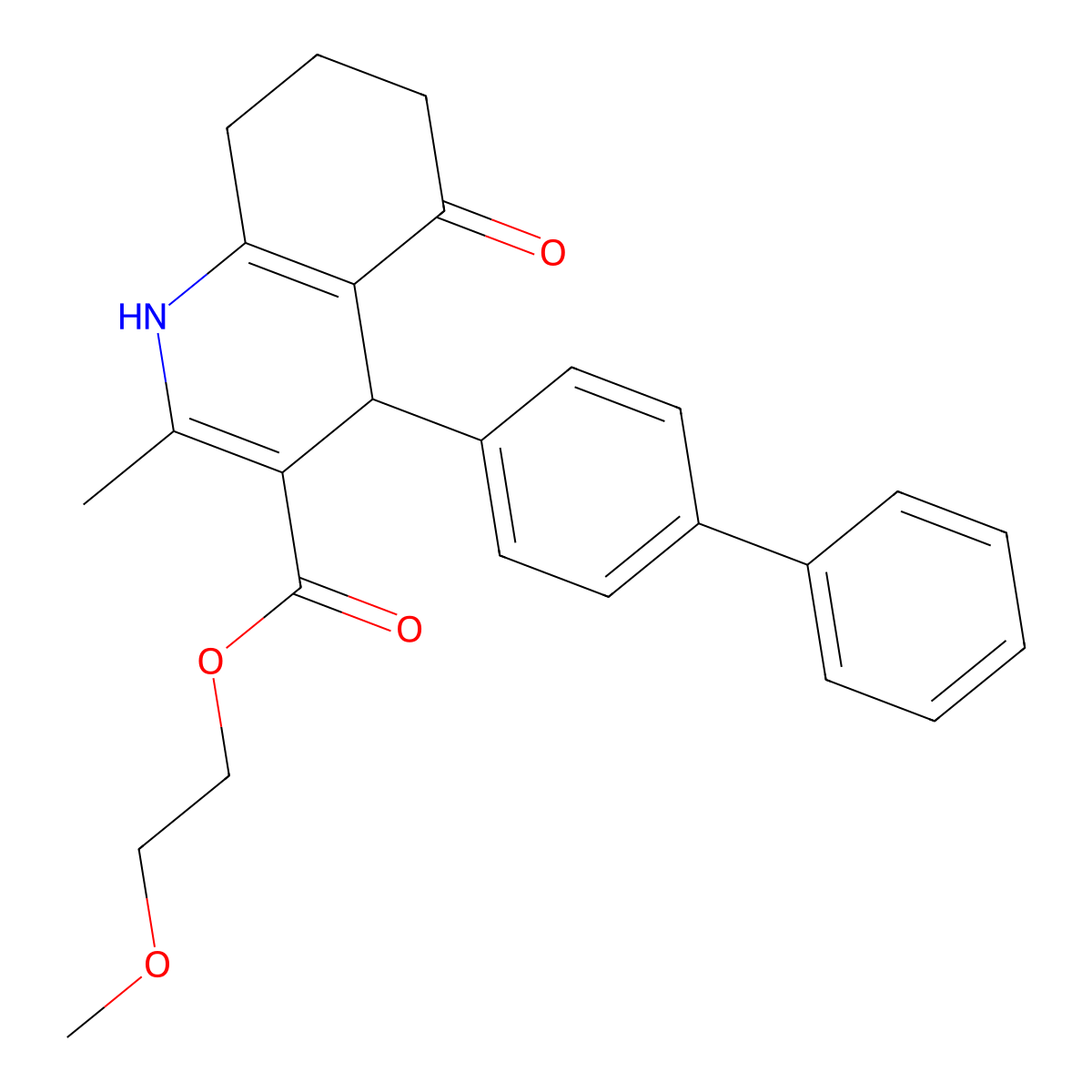 2-Methoxyethyl 4-(biphenyl-4-yl)-2-methyl-5-oxo-1,4,5,6,7,8-hexahydroquinoline-3-carboxylate molecular structure, CAS 347312-69-0
