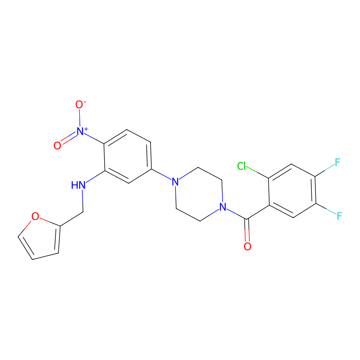 (2-Chloro-4,5-difluorophenyl)-[4-[3-(furan-2-ylmethylamino)-4-nitrophenyl]piperazin-1-yl]methanone molecular structure, CAS 347313-09-1