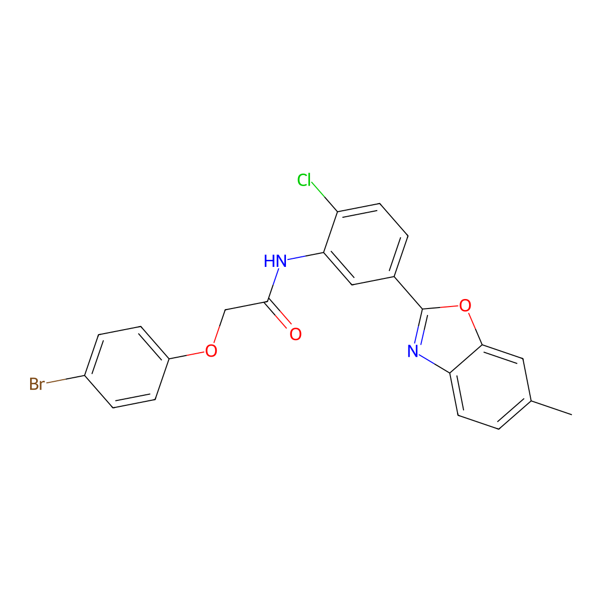 2-(4-bromophenoxy)-N-[2-chloro-5-(6-methyl-1,3-benzoxazol-2-yl)phenyl]acetamide molecular structure, CAS 347313-12-6