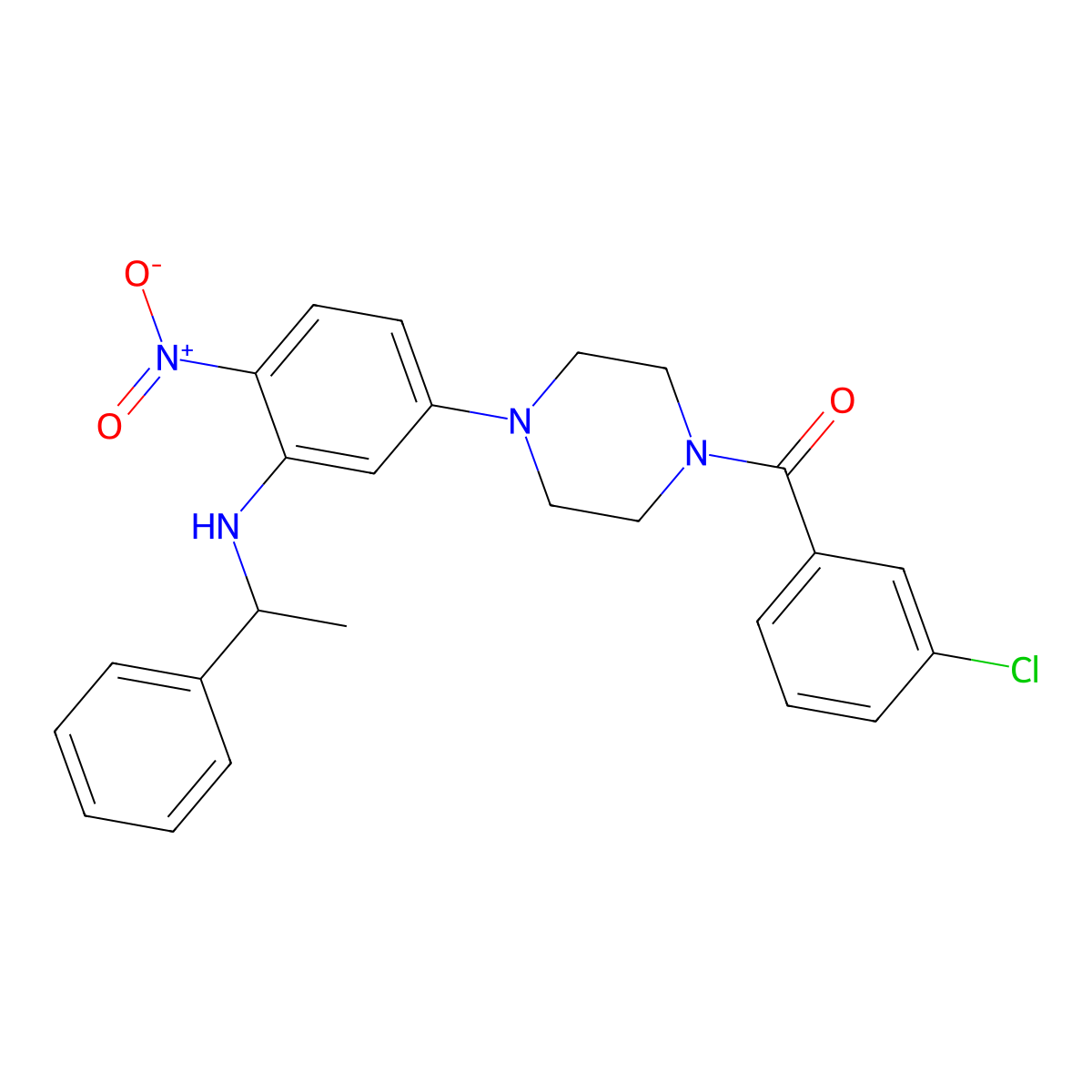 (3-Chlorophenyl)-[4-[4-nitro-3-(1-phenylethylamino)phenyl]piperazin-1-yl]methanone molecular structure, CAS 347313-25-1
