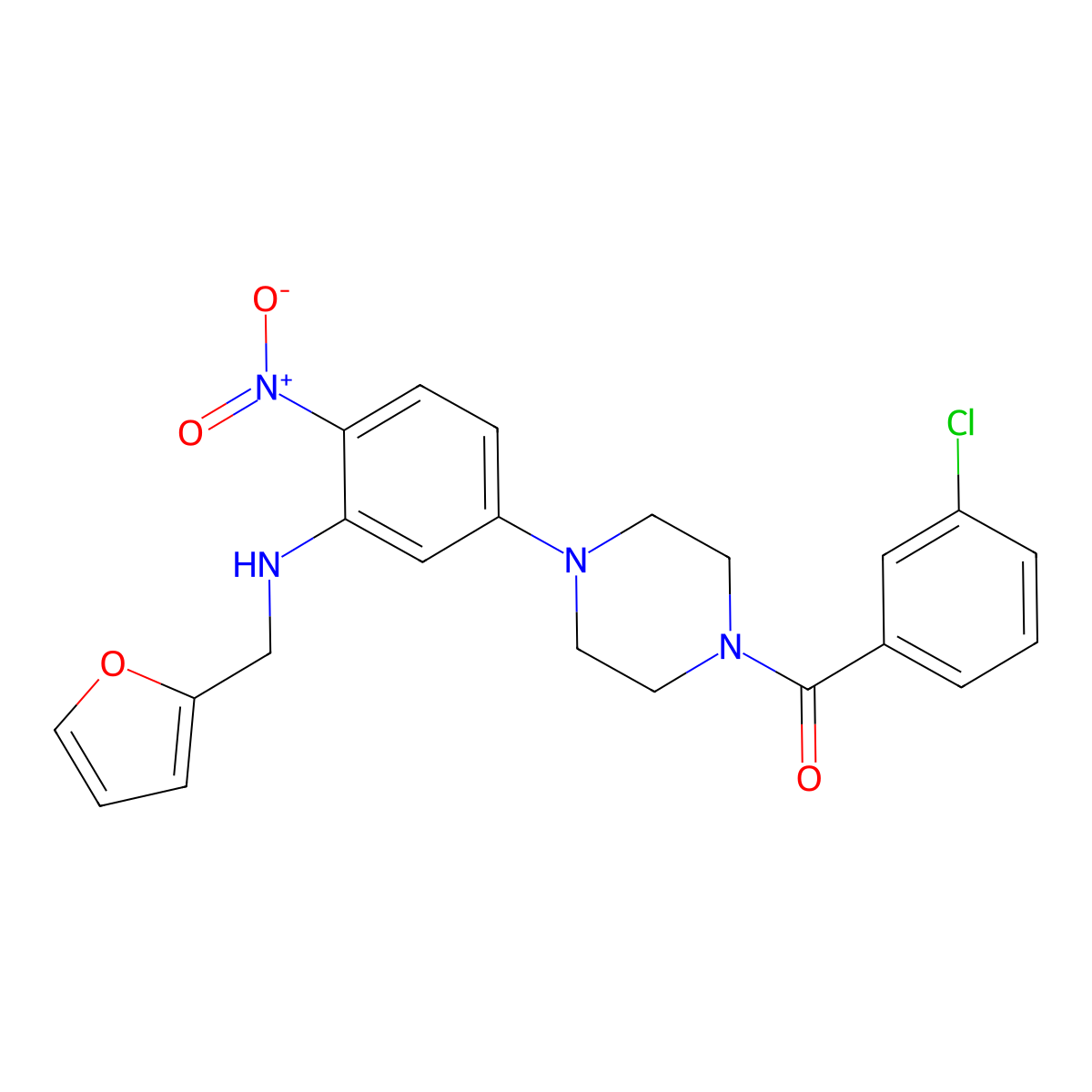 (3-Chlorophenyl)-[4-[3-(furan-2-ylmethylamino)-4-nitrophenyl]piperazin-1-yl]methanone molecular structure, CAS 347313-31-9