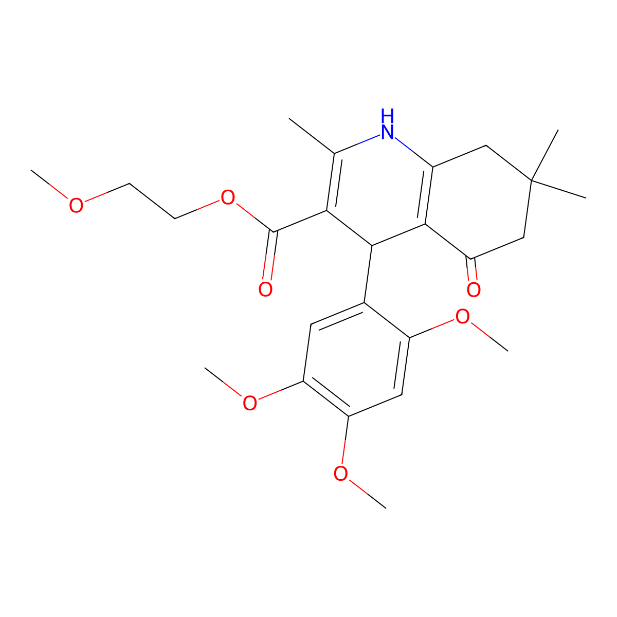 2-Methoxyethyl 2,7,7-trimethyl-5-oxo-4-(2,4,5-trimethoxyphenyl)-1,4,5,6,7,8-hexahydroquinoline-3-carboxylate molecular structure, CAS 347313-37-5