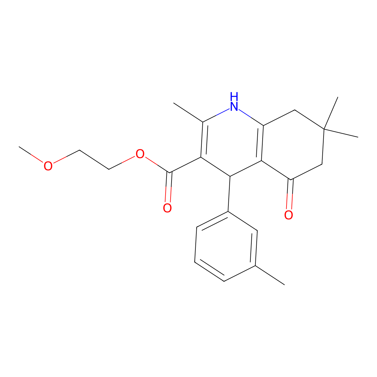 2-Methoxyethyl 2,7,7-trimethyl-4-(3-methylphenyl)-5-oxo-1,4,5,6,7,8-hexahydroquinoline-3-carboxylate molecular structure, CAS 347313-42-2