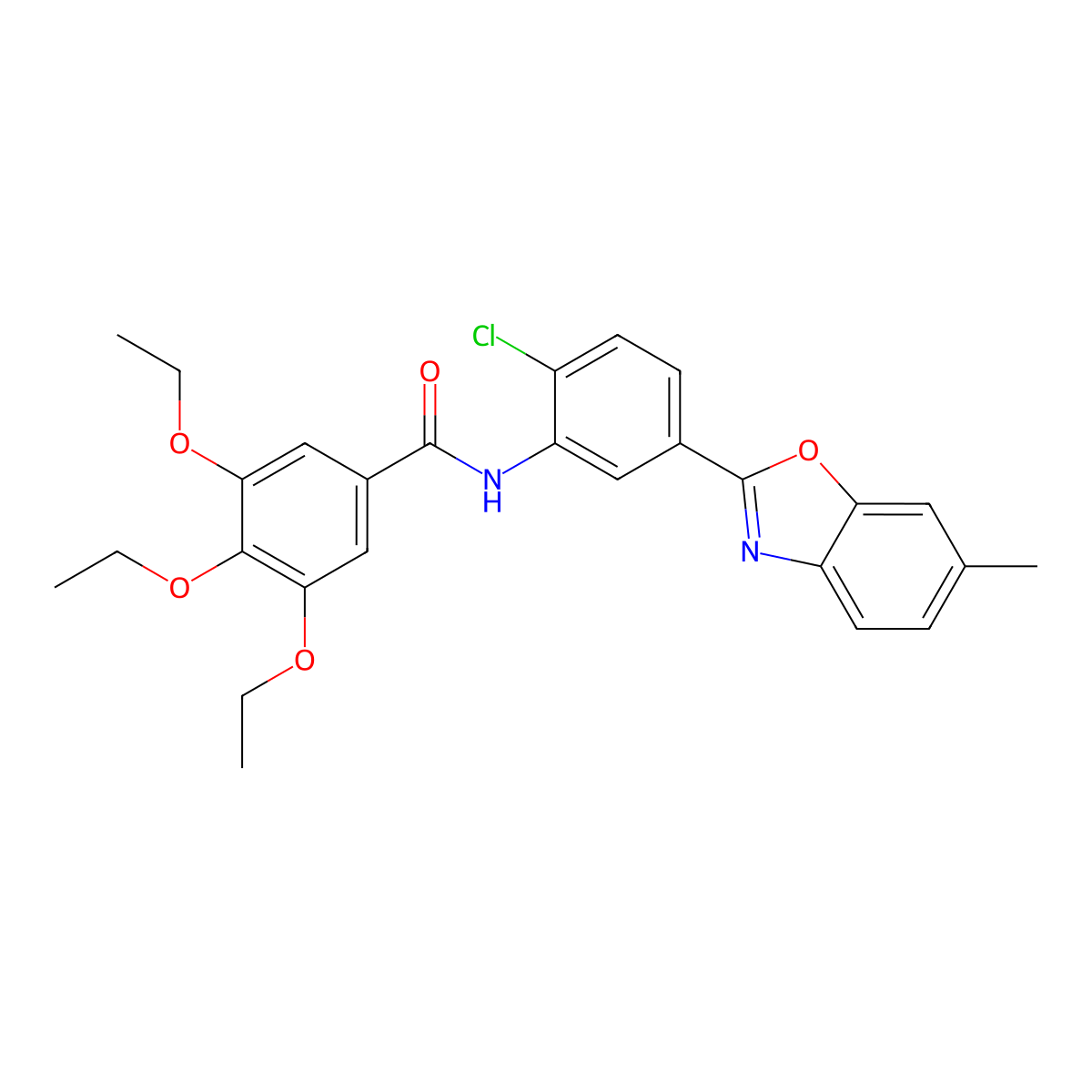 N-[2-chloro-5-(6-methyl-1,3-benzoxazol-2-yl)phenyl]-3,4,5-triethoxybenzamide molecular structure, CAS 347313-44-4