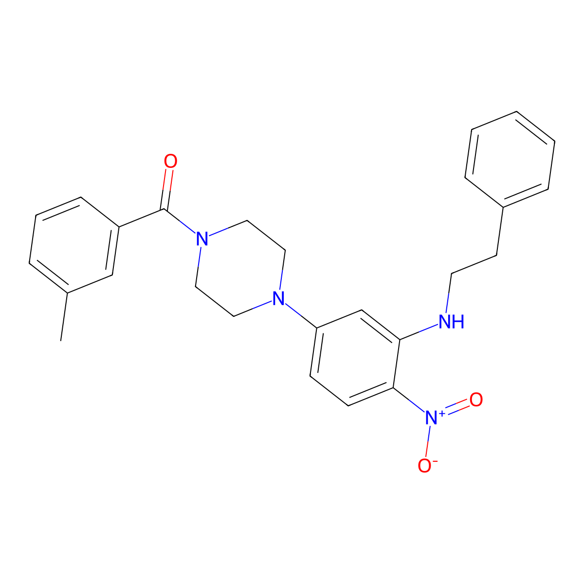 3-Methylphenyl 4-{4-nitro-3-[(2-phenylethyl)amino]phenyl}piperazinyl ketone molecular structure, CAS 347313-46-6