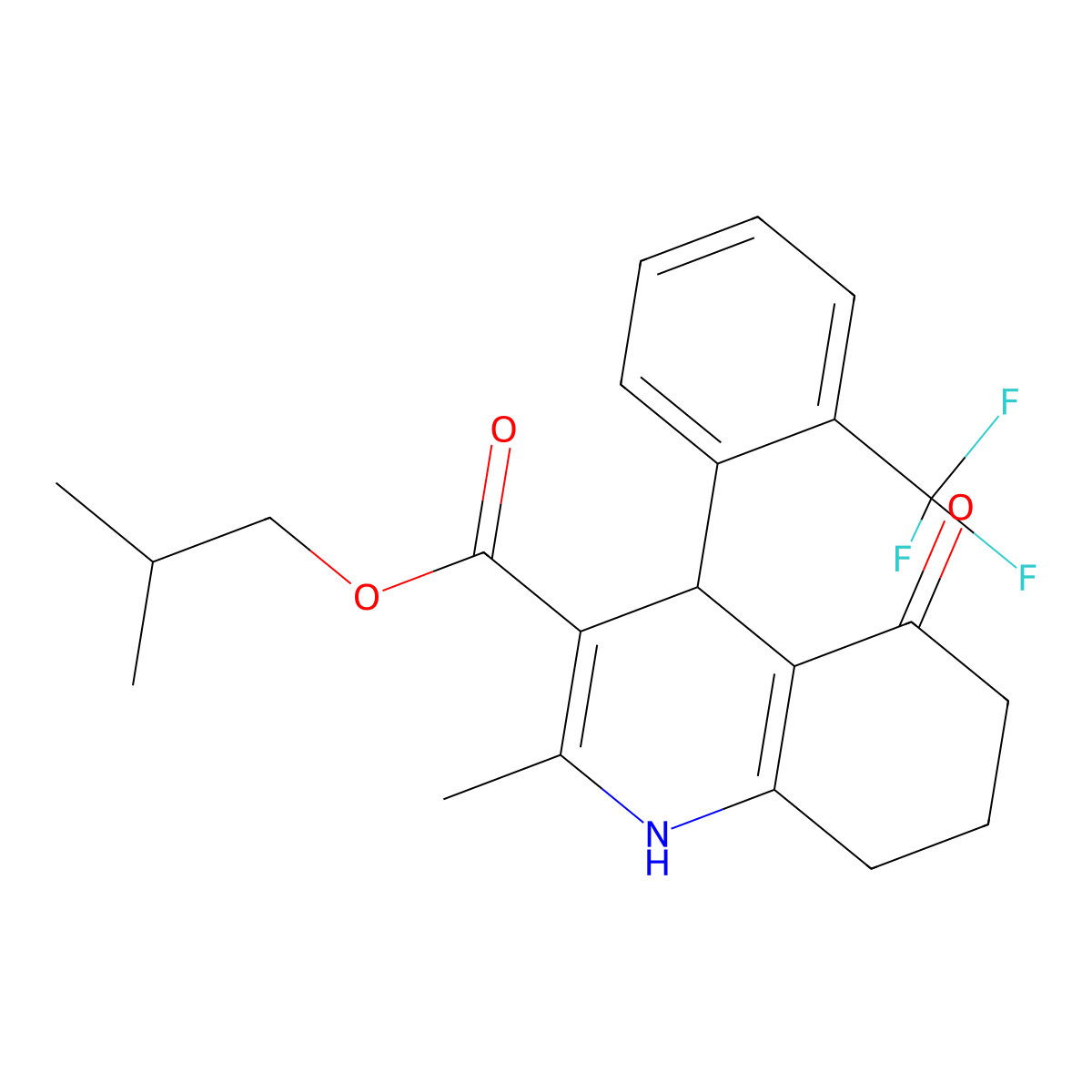 2-Methylpropyl 2-methyl-5-oxo-4-[2-(trifluoromethyl)phenyl]-1,4,5,6,7,8-hexahydroquinoline-3-carboxylate molecular structure, CAS 347313-52-4