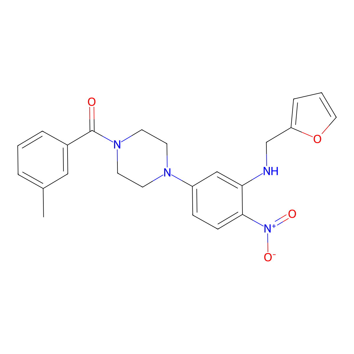 [4-[3-(Furan-2-ylmethylamino)-4-nitrophenyl]piperazin-1-yl]-(3-methylphenyl)methanone molecular structure, CAS 347313-56-8
