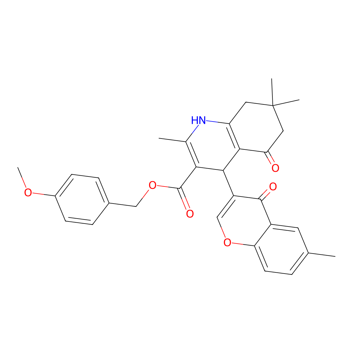 4-methoxybenzyl 2,7,7-trimethyl-4-(6-methyl-4-oxo-4H-chromen-3-yl)-5-oxo-1,4,5,6,7,8-hexahydroquinoline-3-carboxylate molecular structure, CAS 347313-58-0