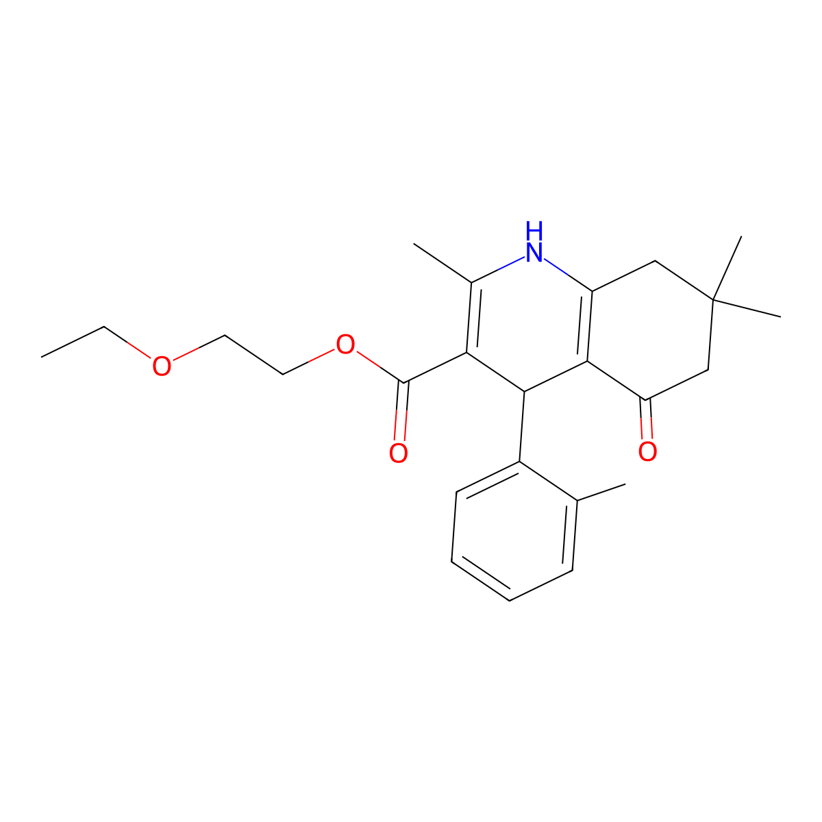 2-Ethoxyethyl 2,7,7-trimethyl-4-(2-methylphenyl)-5-oxo-1,4,5,6,7,8-hexahydroquinoline-3-carboxylate molecular structure, CAS 347313-70-6