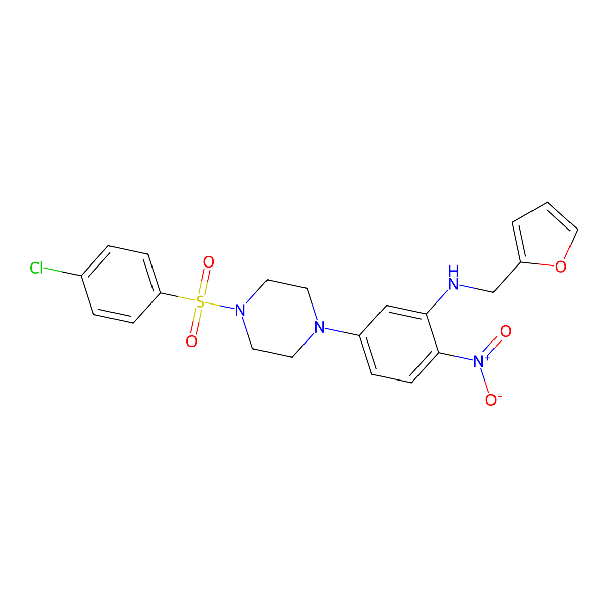 5-[4-(4-chlorophenyl)sulfonylpiperazin-1-yl]-N-(furan-2-ylmethyl)-2-nitroaniline molecular structure, CAS 347313-74-0