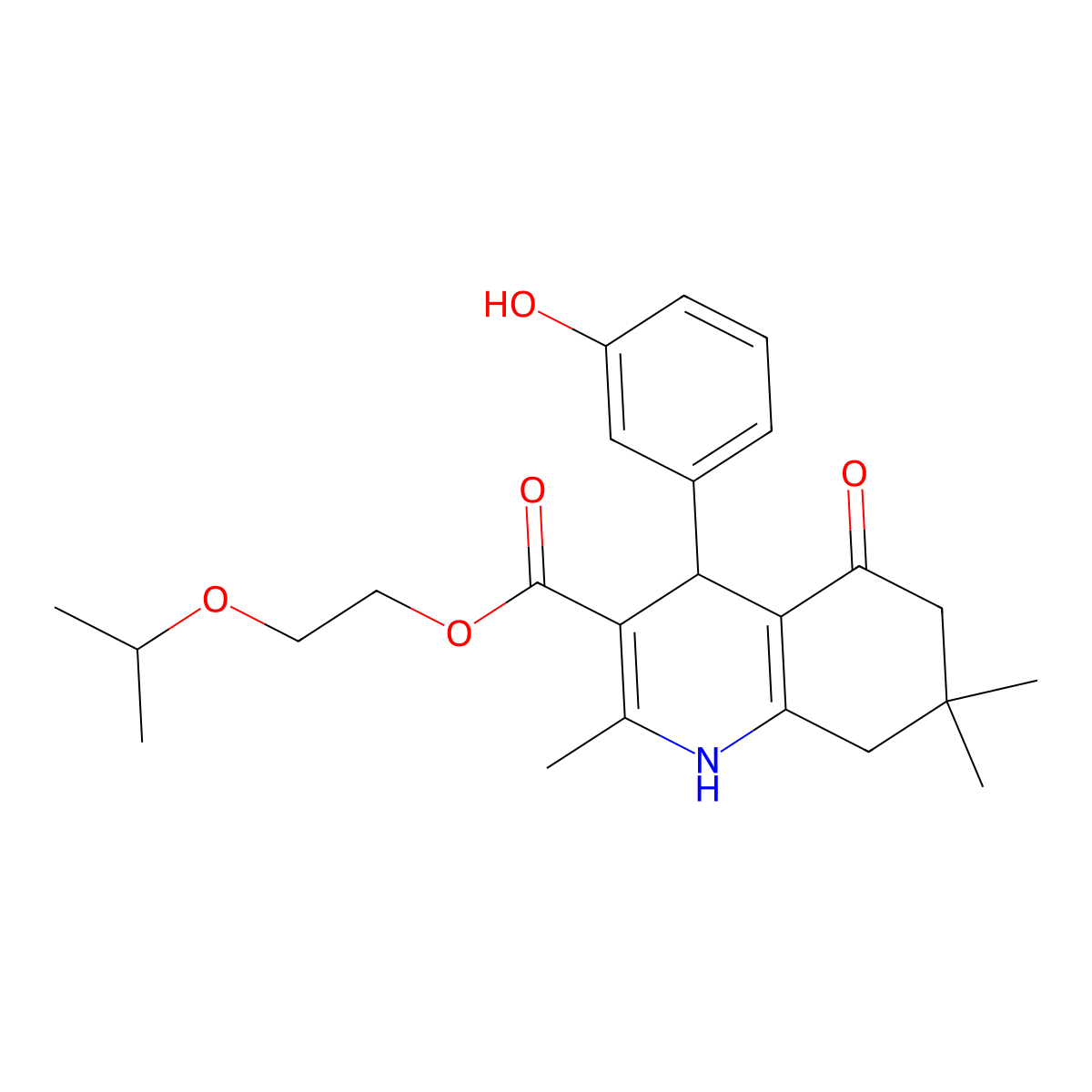 2-(Propan-2-yloxy)ethyl 4-(3-hydroxyphenyl)-2,7,7-trimethyl-5-oxo-1,4,5,6,7,8-hexahydroquinoline-3-carboxylate molecular structure, CAS 347313-76-2
