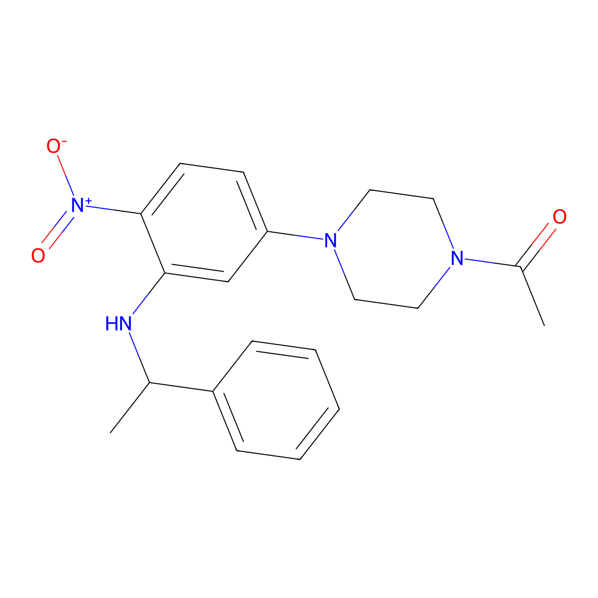1-[4-[4-Nitro-3-(1-phenylethylamino)phenyl]piperazin-1-yl]ethanone molecular structure, CAS 347313-80-8