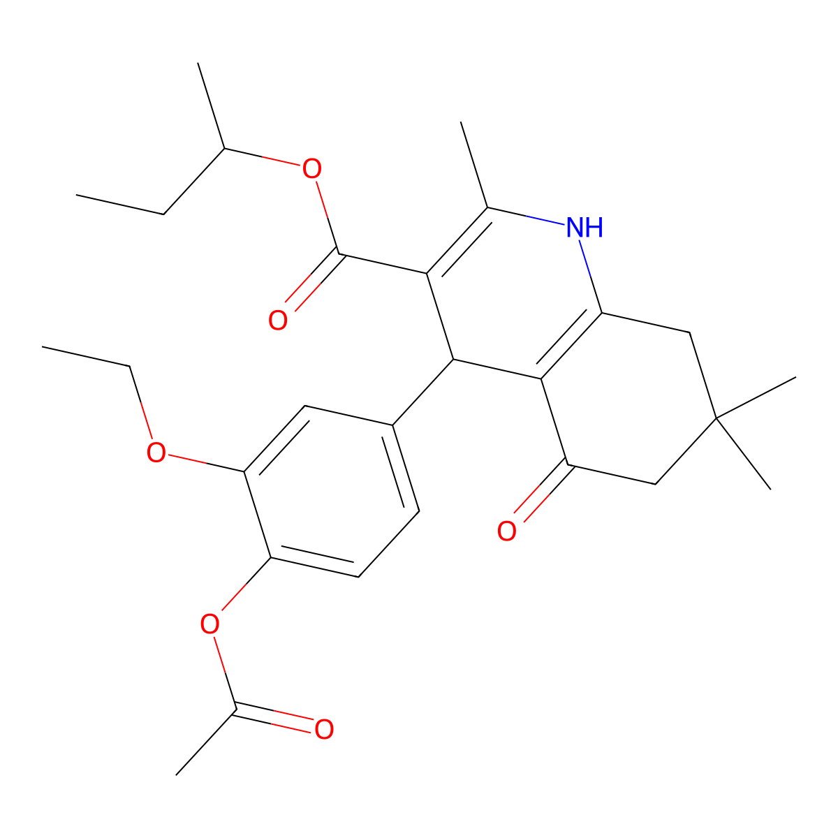 Butan-2-yl 4-[4-(acetyloxy)-3-ethoxyphenyl]-2,7,7-trimethyl-5-oxo-1,4,5,6,7,8-hexahydroquinoline-3-carboxylate molecular structure, CAS 347313-82-0