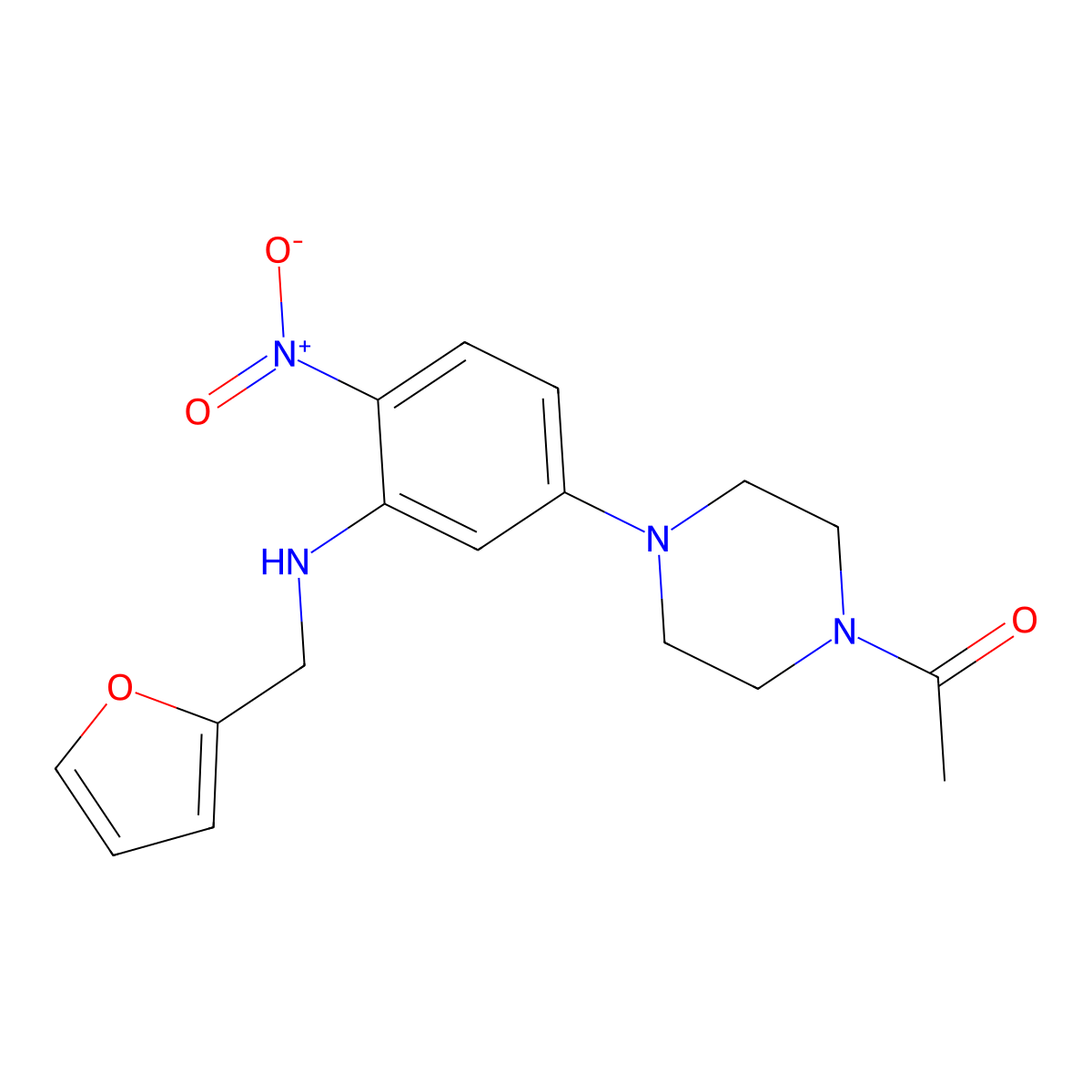 1-[4-[3-(Furan-2-ylmethylamino)-4-nitrophenyl]piperazin-1-yl]ethanone molecular structure, CAS 347313-86-4
