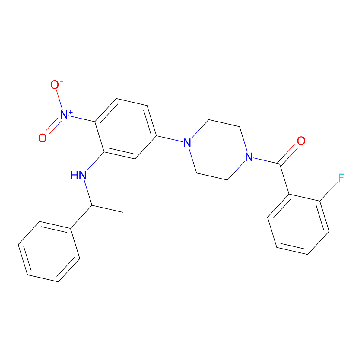 (2-Fluorophenyl)-[4-[4-nitro-3-(1-phenylethylamino)phenyl]piperazin-1-yl]methanone molecular structure, CAS 347313-92-2