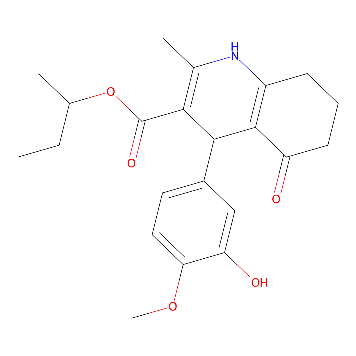 Butan-2-yl 4-(3-hydroxy-4-methoxyphenyl)-2-methyl-5-oxo-1,4,5,6,7,8-hexahydroquinoline-3-carboxylate molecular structure, CAS 347314-20-9