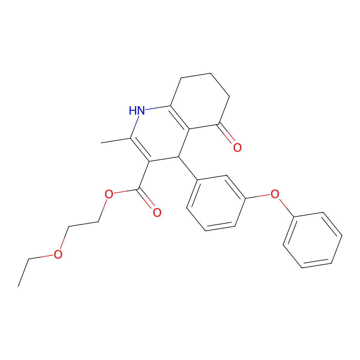 2-Ethoxyethyl 2-methyl-5-oxo-4-(3-phenoxyphenyl)-1,4,5,6,7,8-hexahydroquinoline-3-carboxylate molecular structure, CAS 347314-25-4
