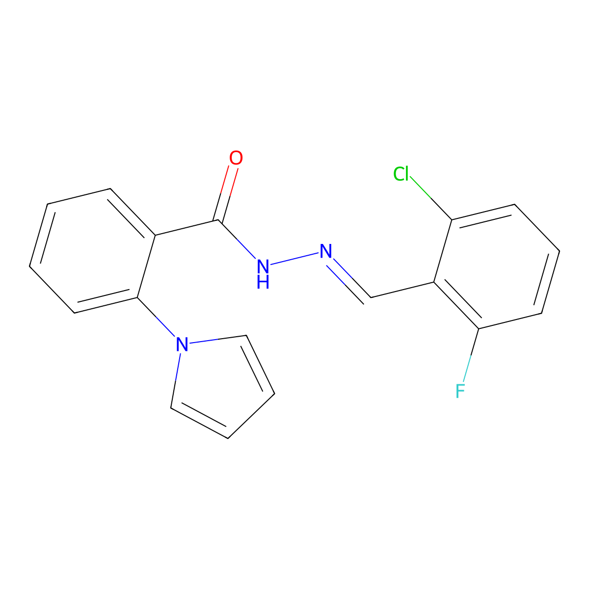 N'-[(1E)-(2-chloro-6-fluorophenyl)methylidene]-2-(1H-pyrrol-1-yl)benzohydrazide molecular structure, CAS 347314-45-8