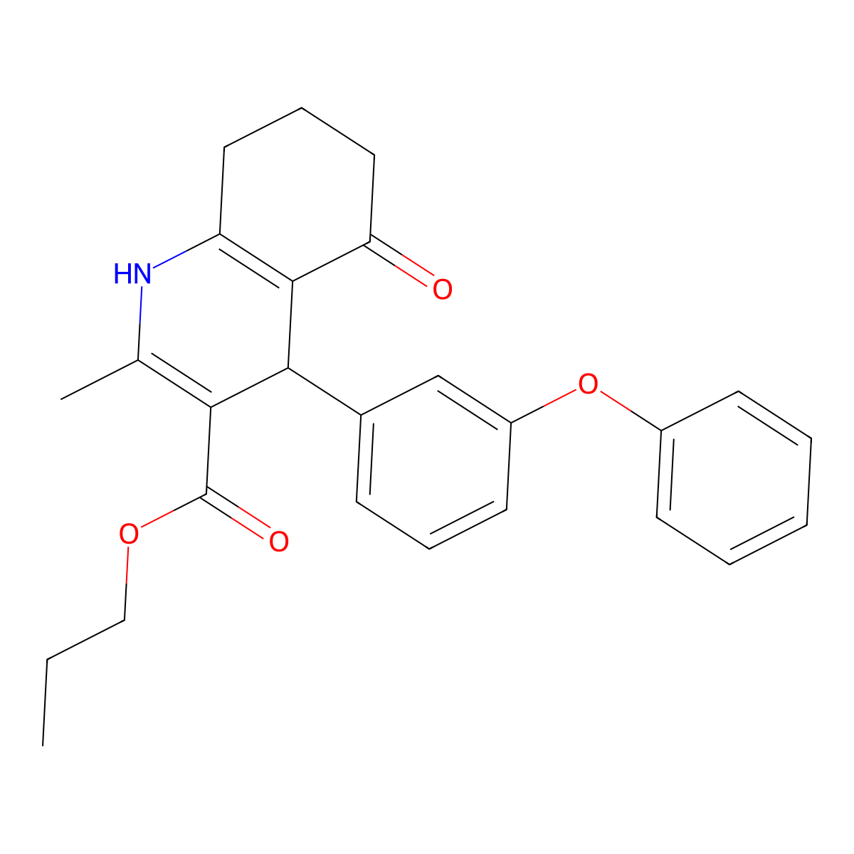Propyl 2-methyl-5-oxo-4-(3-phenoxyphenyl)-1,4,5,6,7,8-hexahydroquinoline-3-carboxylate molecular structure, CAS 347314-46-9