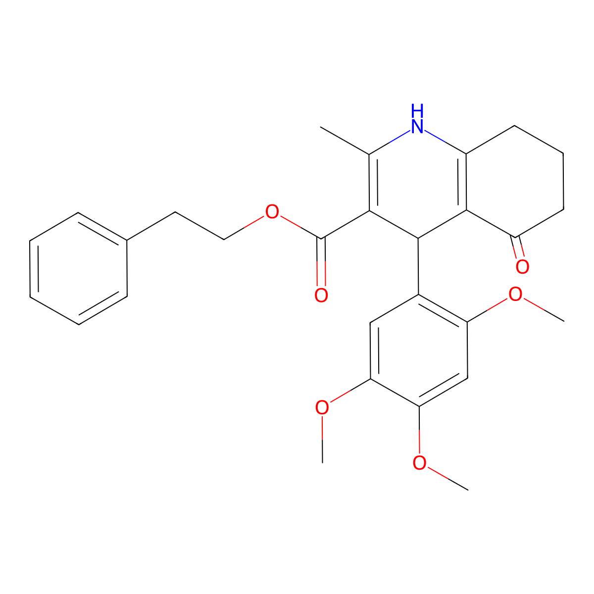 2-Phenylethyl 2-methyl-5-oxo-4-(2,4,5-trimethoxyphenyl)-1,4,5,6,7,8-hexahydroquinoline-3-carboxylate molecular structure, CAS 347314-73-2