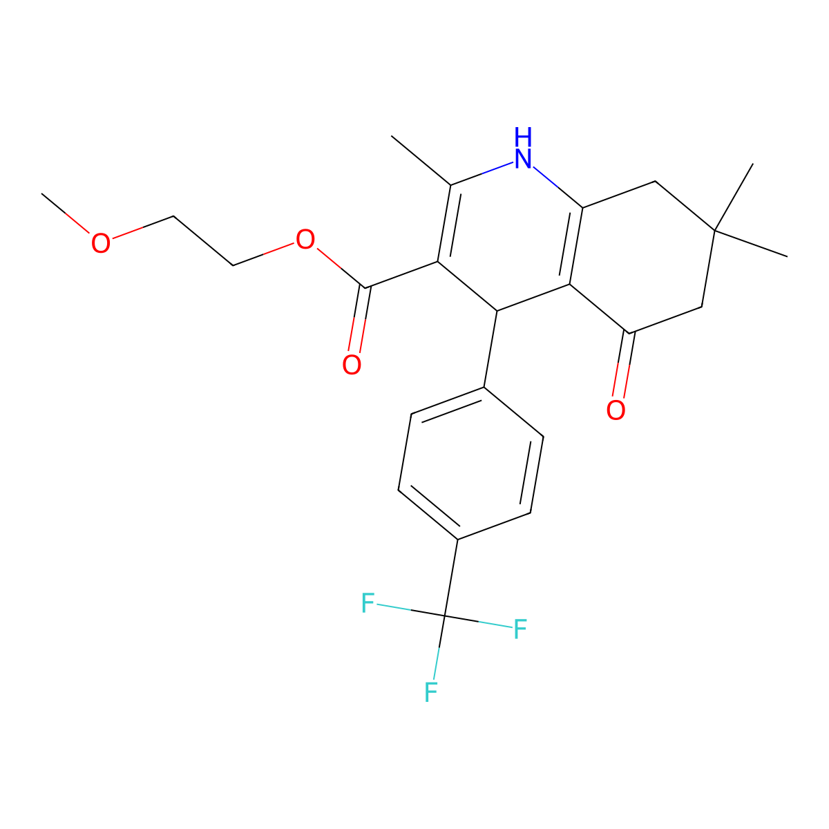 2-Methoxyethyl 2,7,7-trimethyl-5-oxo-4-[4-(trifluoromethyl)phenyl]-1,4,5,6,7,8-hexahydroquinoline-3-carboxylate molecular structure, CAS 347315-06-4