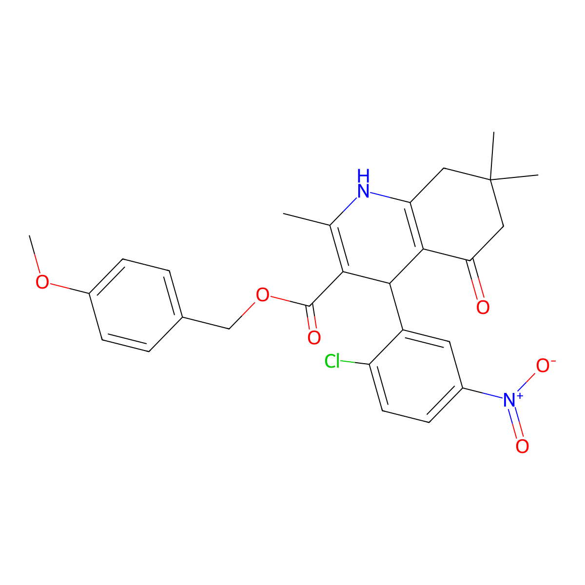 4-Methoxybenzyl 4-(2-chloro-5-nitrophenyl)-2,7,7-trimethyl-5-oxo-1,4,5,6,7,8-hexahydroquinoline-3-carboxylate molecular structure, CAS 347315-74-6
