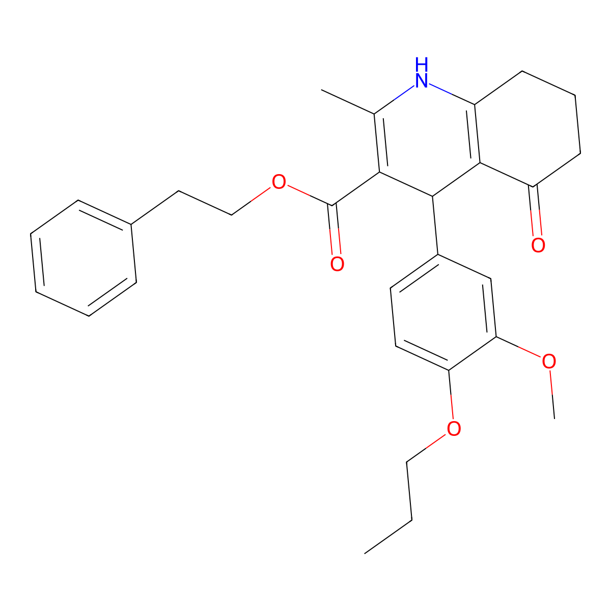 2-Phenylethyl 4-(3-methoxy-4-propoxyphenyl)-2-methyl-5-oxo-1,4,5,6,7,8-hexahydroquinoline-3-carboxylate molecular structure, CAS 347315-90-6
