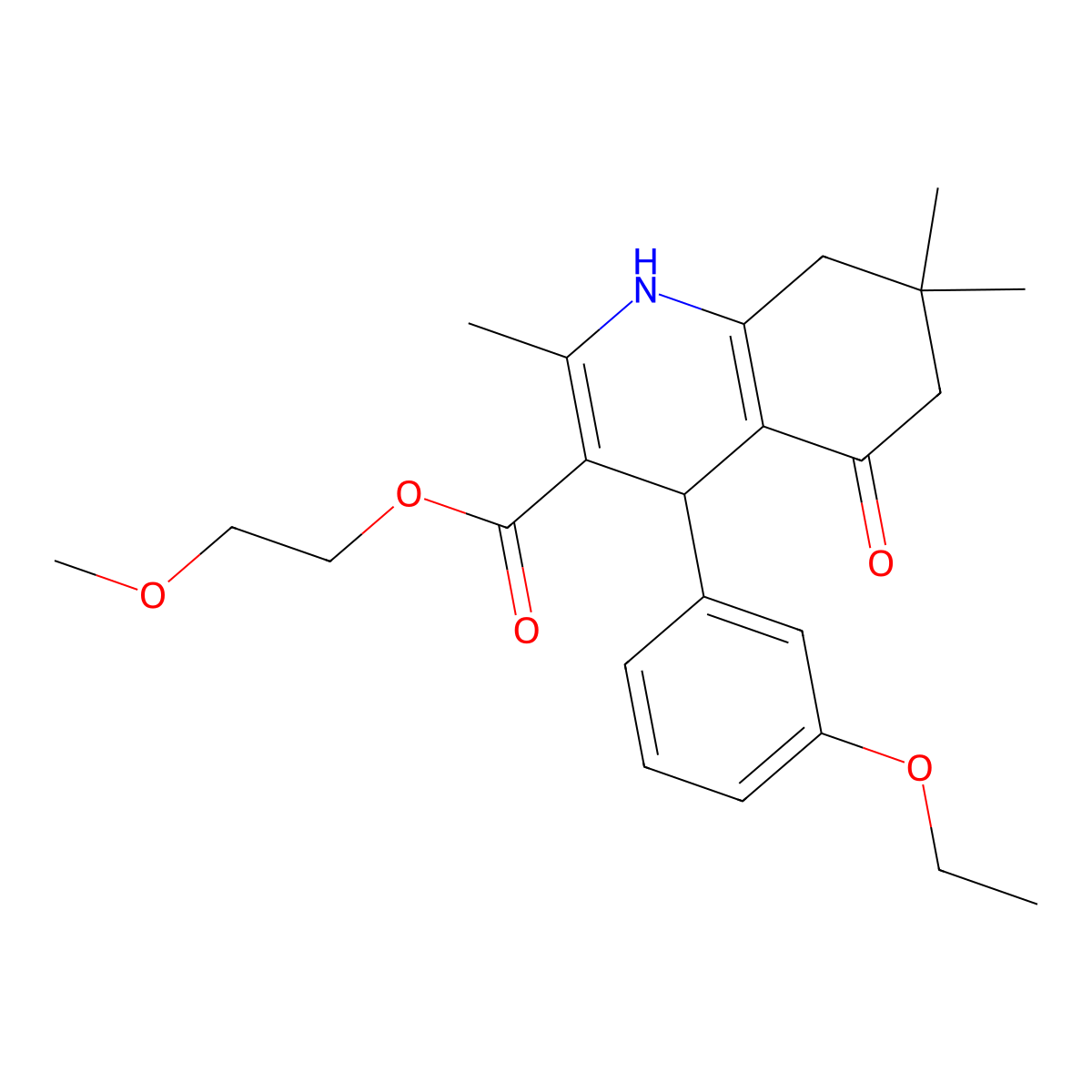 2-Methoxyethyl 4-(3-ethoxyphenyl)-2,7,7-trimethyl-5-oxo-1,4,5,6,7,8-hexahydroquinoline-3-carboxylate molecular structure, CAS 347316-68-1