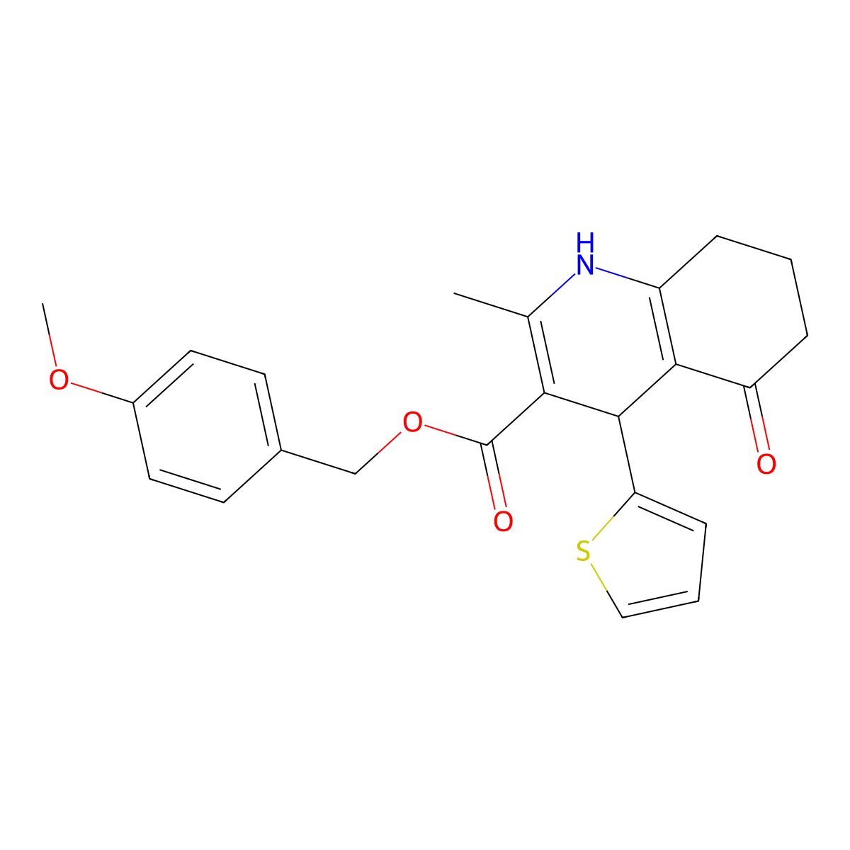 4-Methoxybenzyl 2-methyl-5-oxo-4-(thiophen-2-yl)-1,4,5,6,7,8-hexahydroquinoline-3-carboxylate molecular structure, CAS 347316-73-8