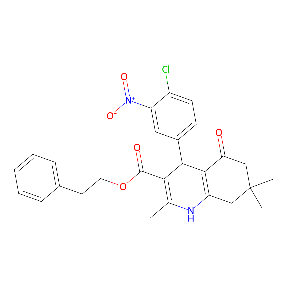 2-Phenylethyl 4-(4-chloro-3-nitrophenyl)-2,7,7-trimethyl-5-oxo-1,4,5,6,7,8-hexahydroquinoline-3-carboxylate molecular structure, CAS 347316-79-4