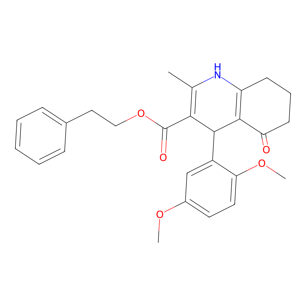 2-Phenylethyl 4-(2,5-dimethoxyphenyl)-2-methyl-5-oxo-1,4,5,6,7,8-hexahydroquinoline-3-carboxylate molecular structure, CAS 347316-84-1