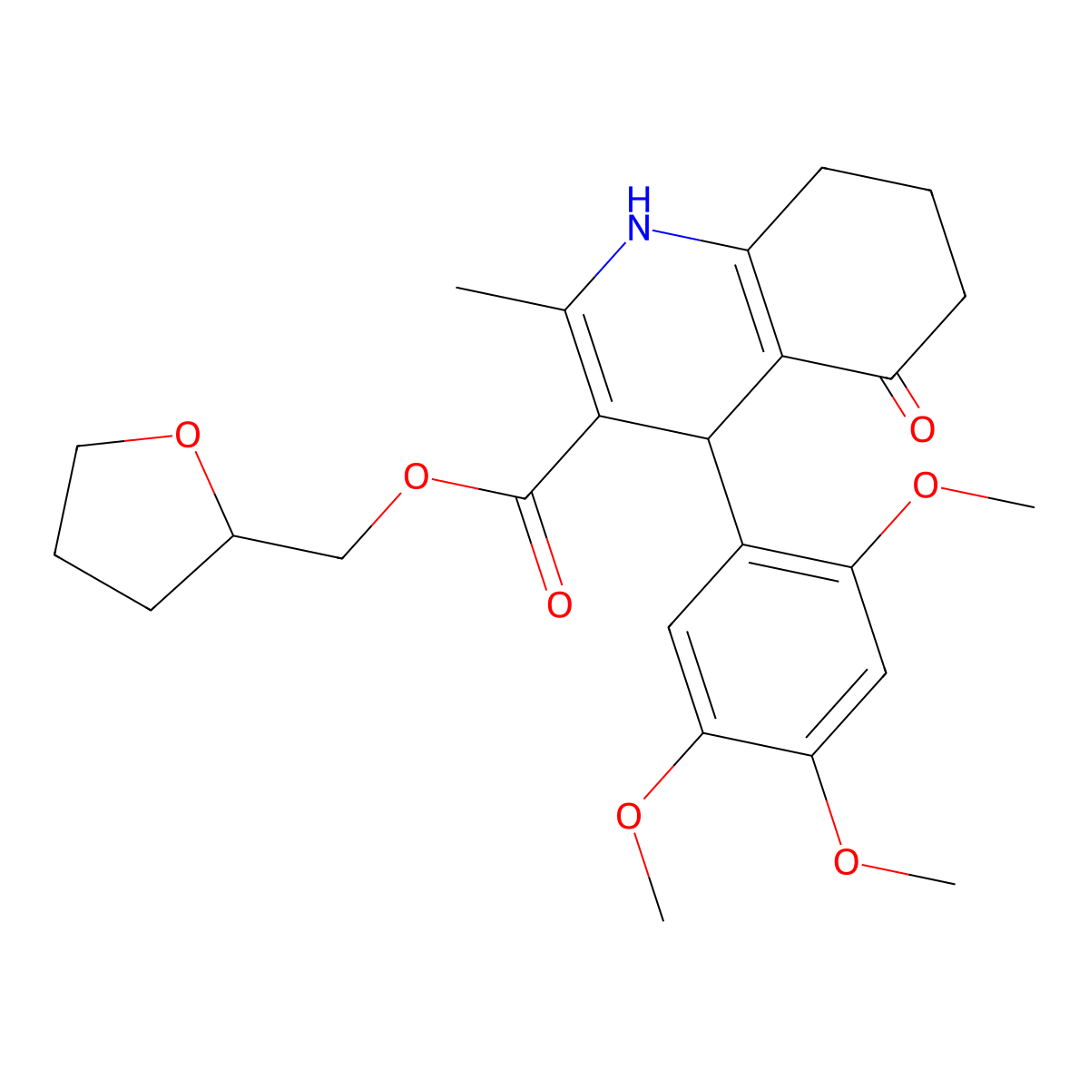 Tetrahydrofuran-2-ylmethyl 2-methyl-5-oxo-4-(2,4,5-trimethoxyphenyl)-1,4,5,6,7,8-hexahydroquinoline-3-carboxylate molecular structure, CAS 347316-94-3