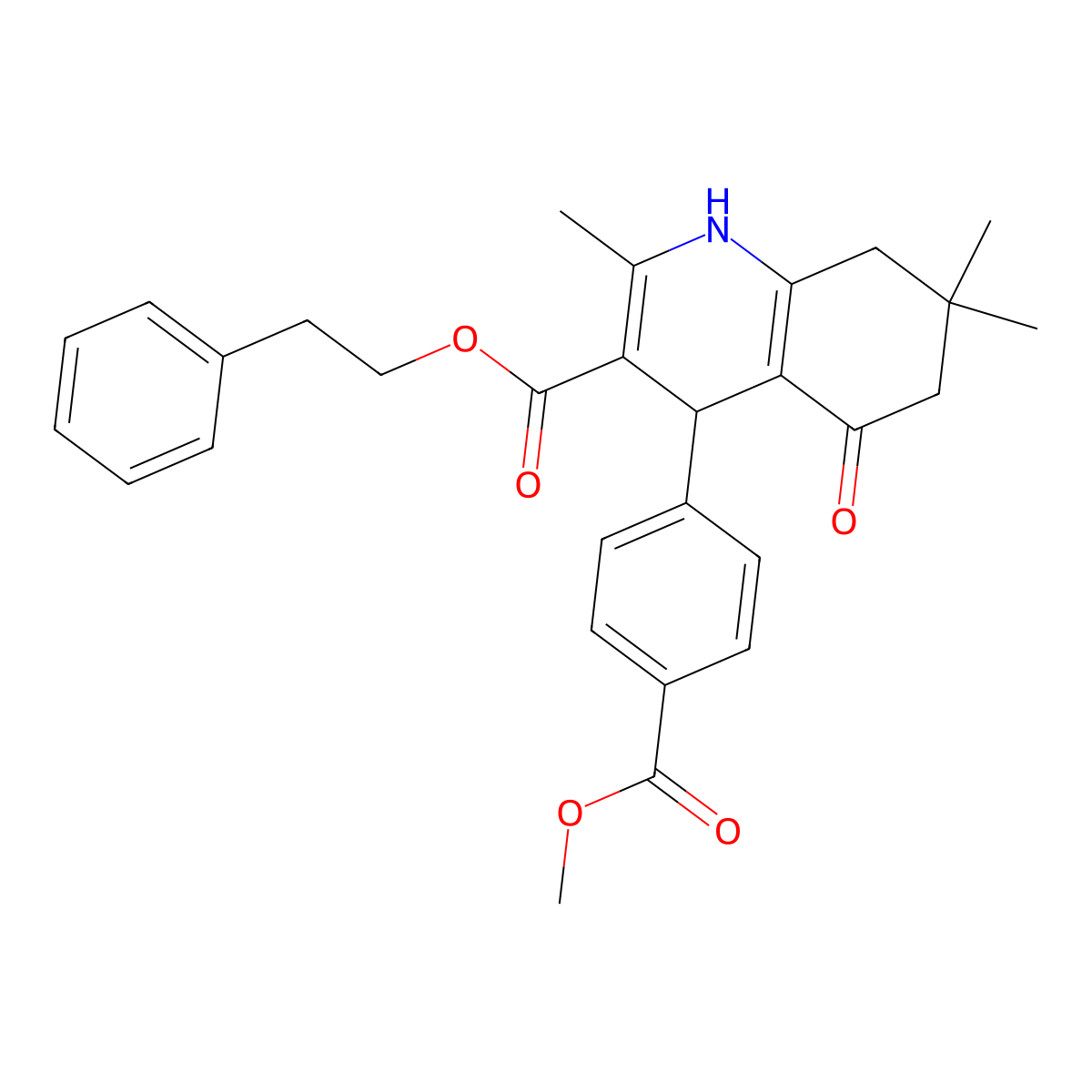 2-Phenylethyl 4-[4-(methoxycarbonyl)phenyl]-2,7,7-trimethyl-5-oxo-1,4,5,6,7,8-hexahydroquinoline-3-carboxylate molecular structure, CAS 347316-99-8