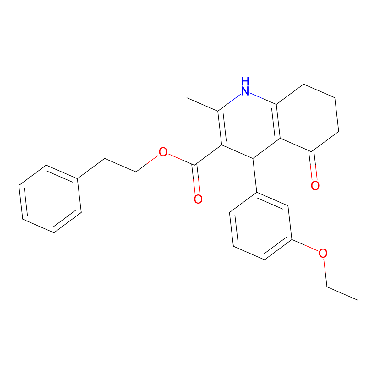 2-Phenylethyl 4-(3-ethoxyphenyl)-2-methyl-5-oxo-1,4,5,6,7,8-hexahydroquinoline-3-carboxylate molecular structure, CAS 347317-09-3
