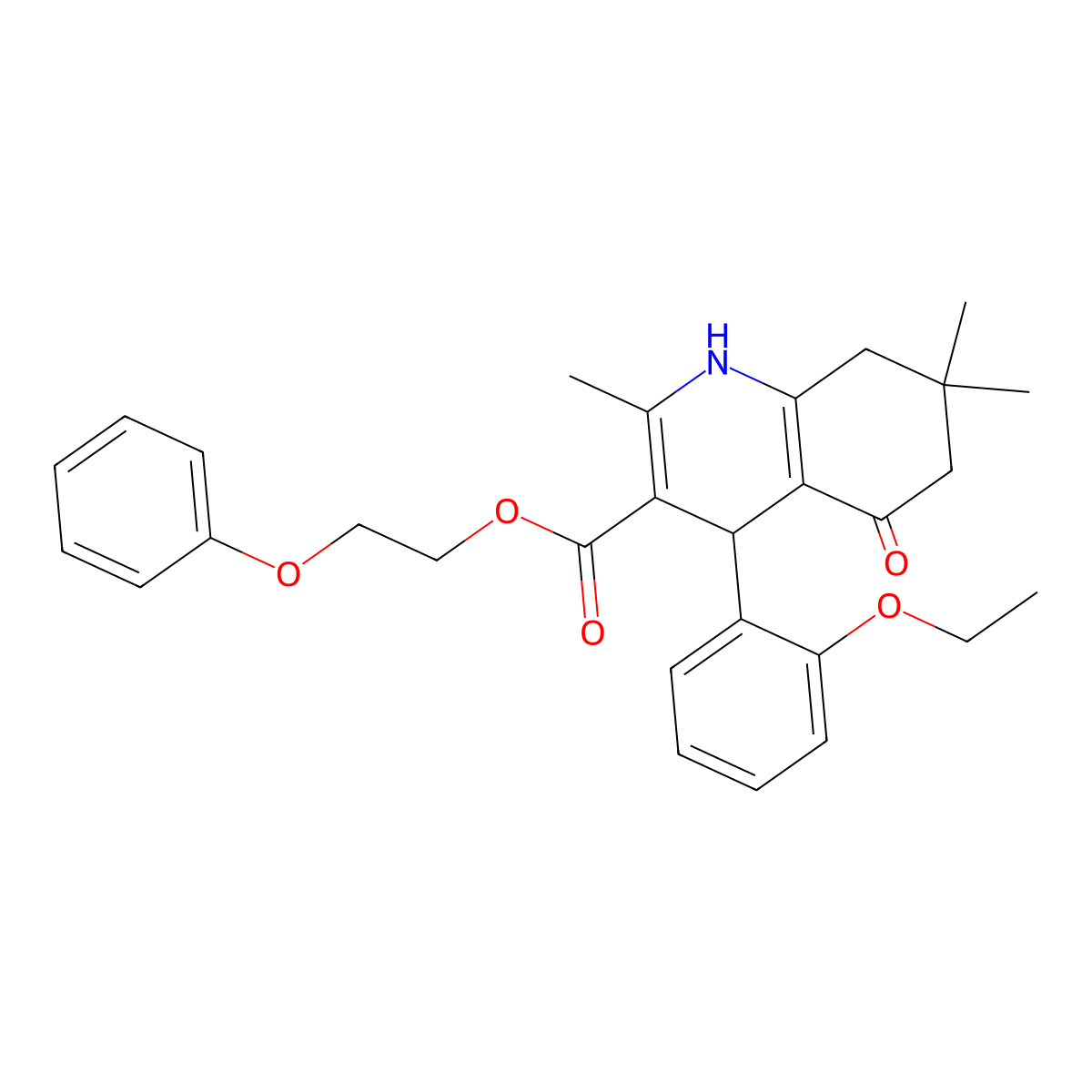 2-Phenoxyethyl 4-(2-ethoxyphenyl)-2,7,7-trimethyl-5-oxo-1,4,5,6,7,8-hexahydroquinoline-3-carboxylate molecular structure, CAS 347317-54-8