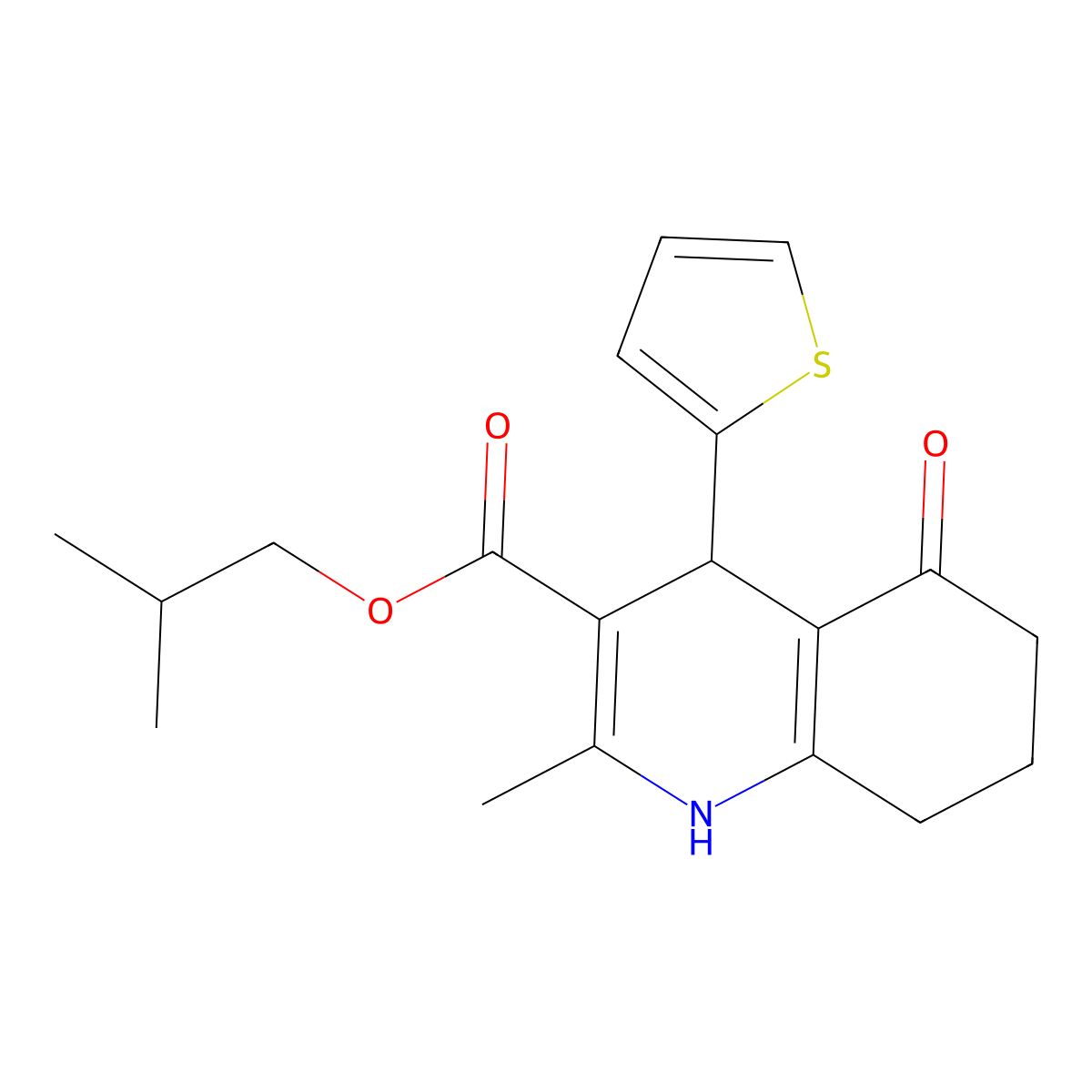 2-Methylpropyl 2-methyl-5-oxo-4-(thiophen-2-yl)-1,4,5,6,7,8-hexahydroquinoline-3-carboxylate molecular structure, CAS 347317-64-0