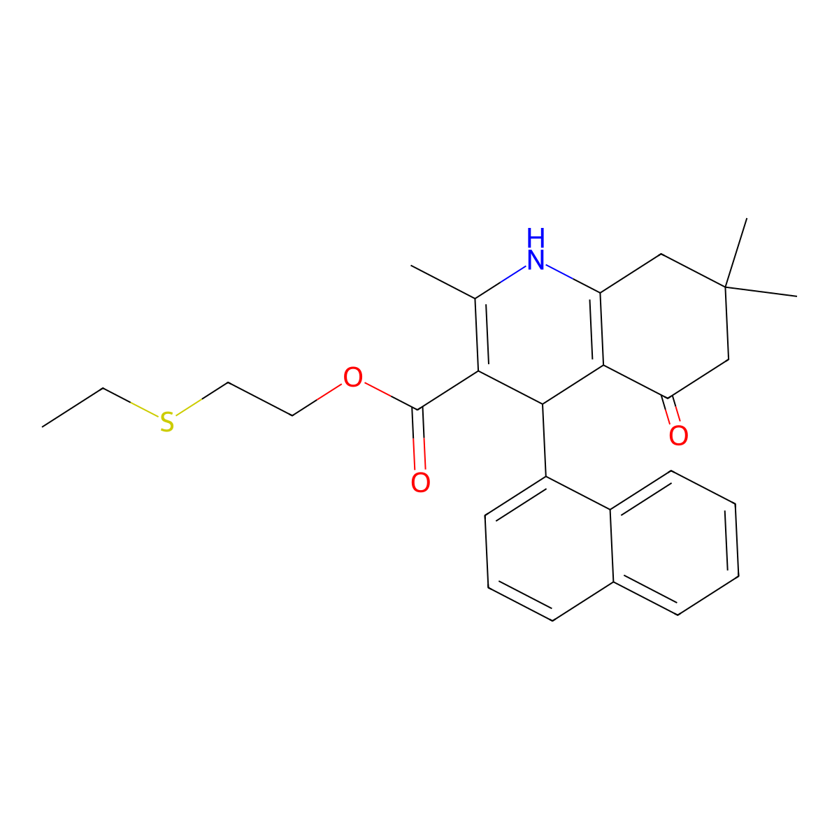 2-(Ethylsulfanyl)ethyl 2,7,7-trimethyl-4-(naphthalen-1-yl)-5-oxo-1,4,5,6,7,8-hexahydroquinoline-3-carboxylate molecular structure, CAS 347317-69-5