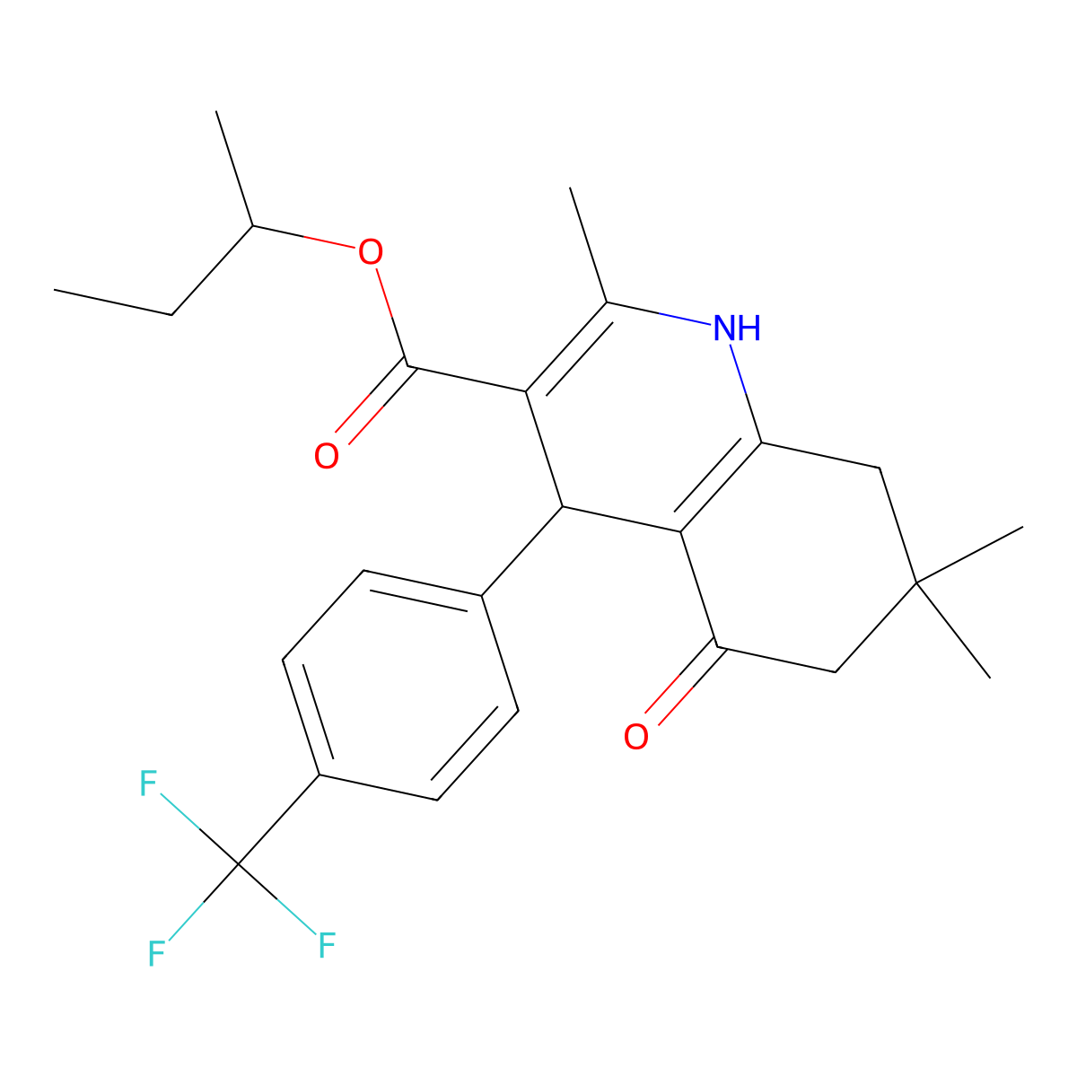 Butan-2-yl 2,7,7-trimethyl-5-oxo-4-[4-(trifluoromethyl)phenyl]-1,4,5,6,7,8-hexahydroquinoline-3-carboxylate molecular structure, CAS 347318-05-2