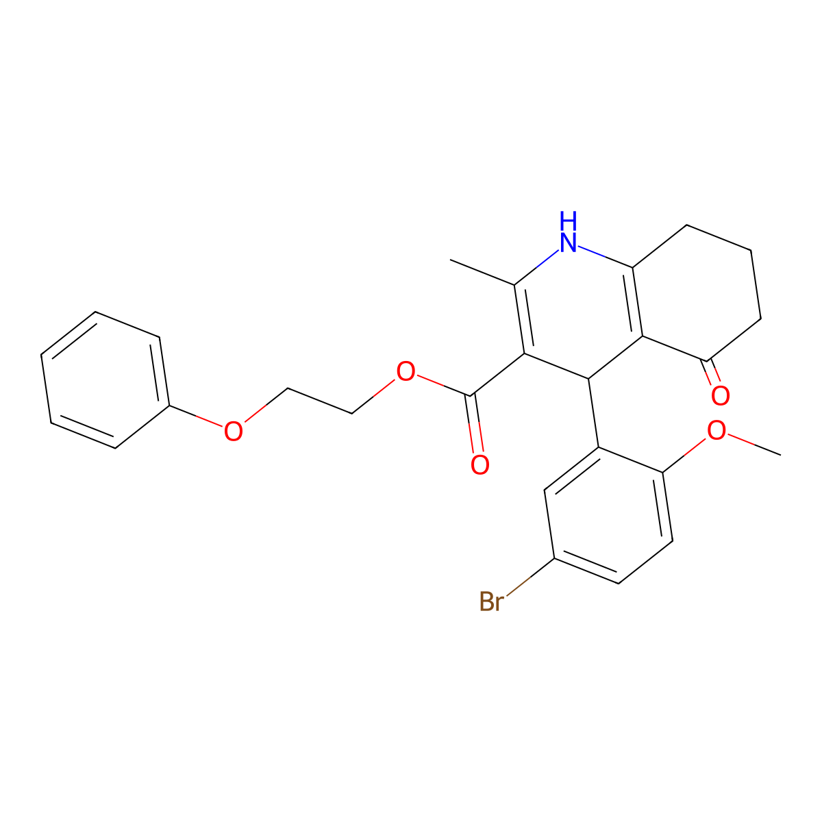 2-Phenoxyethyl 4-(5-bromo-2-methoxyphenyl)-2-methyl-5-oxo-1,4,5,6,7,8-hexahydroquinoline-3-carboxylate molecular structure, CAS 347318-10-9