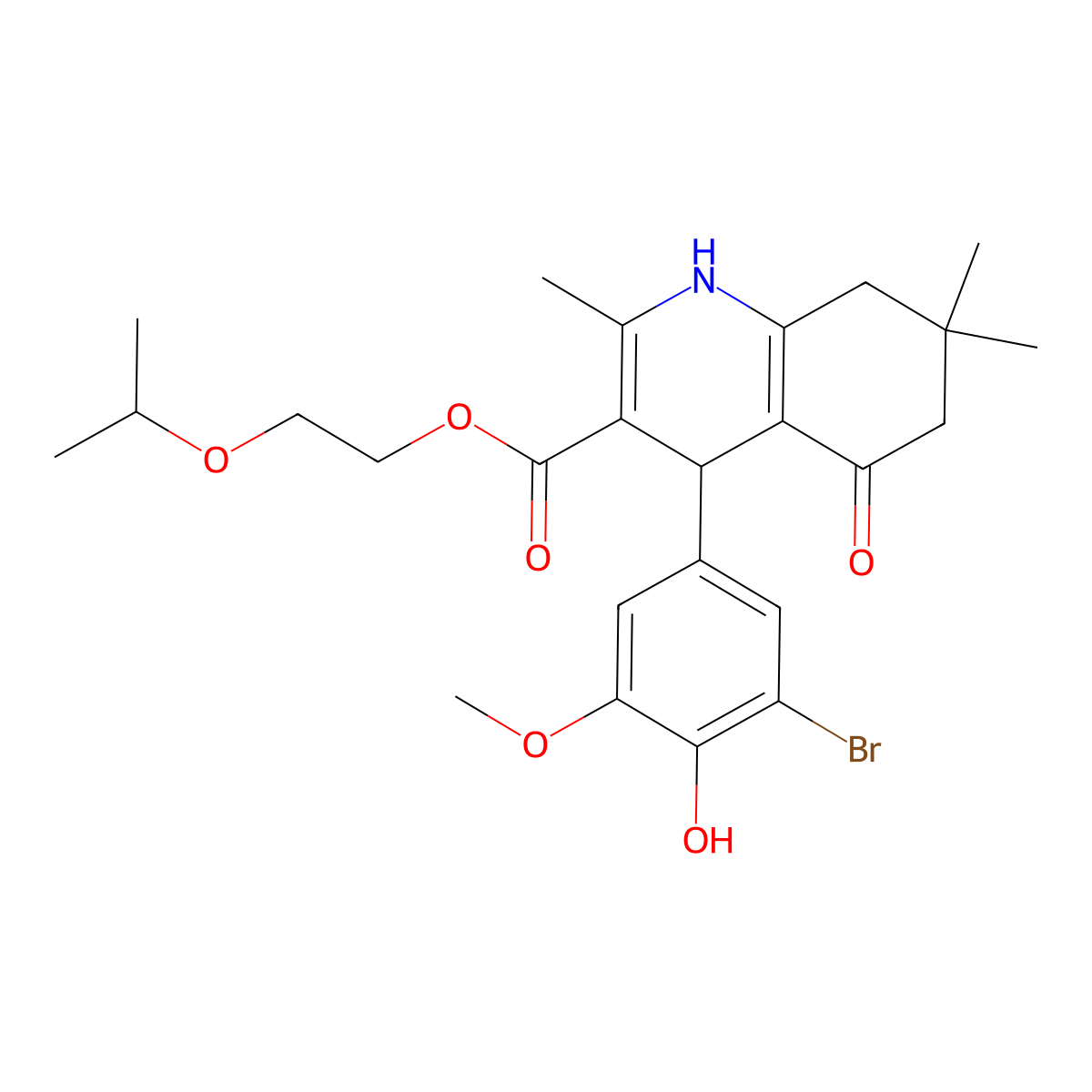 2-(Propan-2-yloxy)ethyl 4-(3-bromo-4-hydroxy-5-methoxyphenyl)-2,7,7-trimethyl-5-oxo-1,4,5,6,7,8-hexahydroquinoline-3-carboxylate molecular structure, CAS 347318-15-4