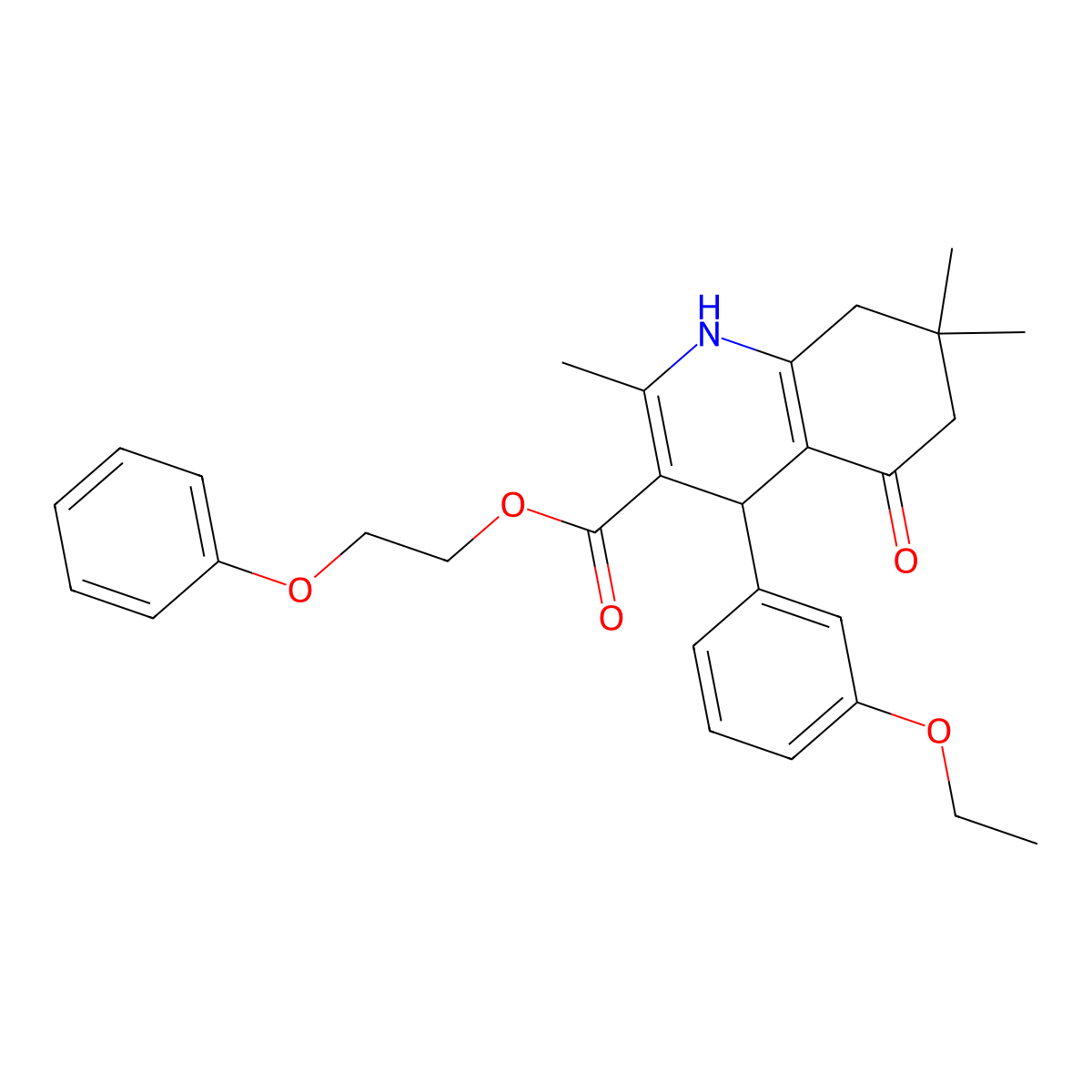 2-Phenoxyethyl 4-(3-ethoxyphenyl)-2,7,7-trimethyl-5-oxo-1,4,5,6,7,8-hexahydroquinoline-3-carboxylate molecular structure, CAS 347318-19-8